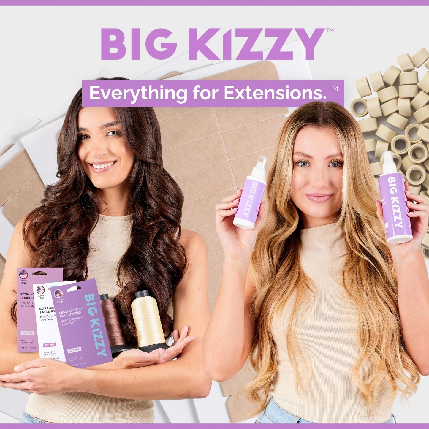 Big Kizzy Remover 1 + Remover 2 bundle, Two Step System Tested & Proven Fastest & Easiest Tape In Extension Adhesive and Residue Remover