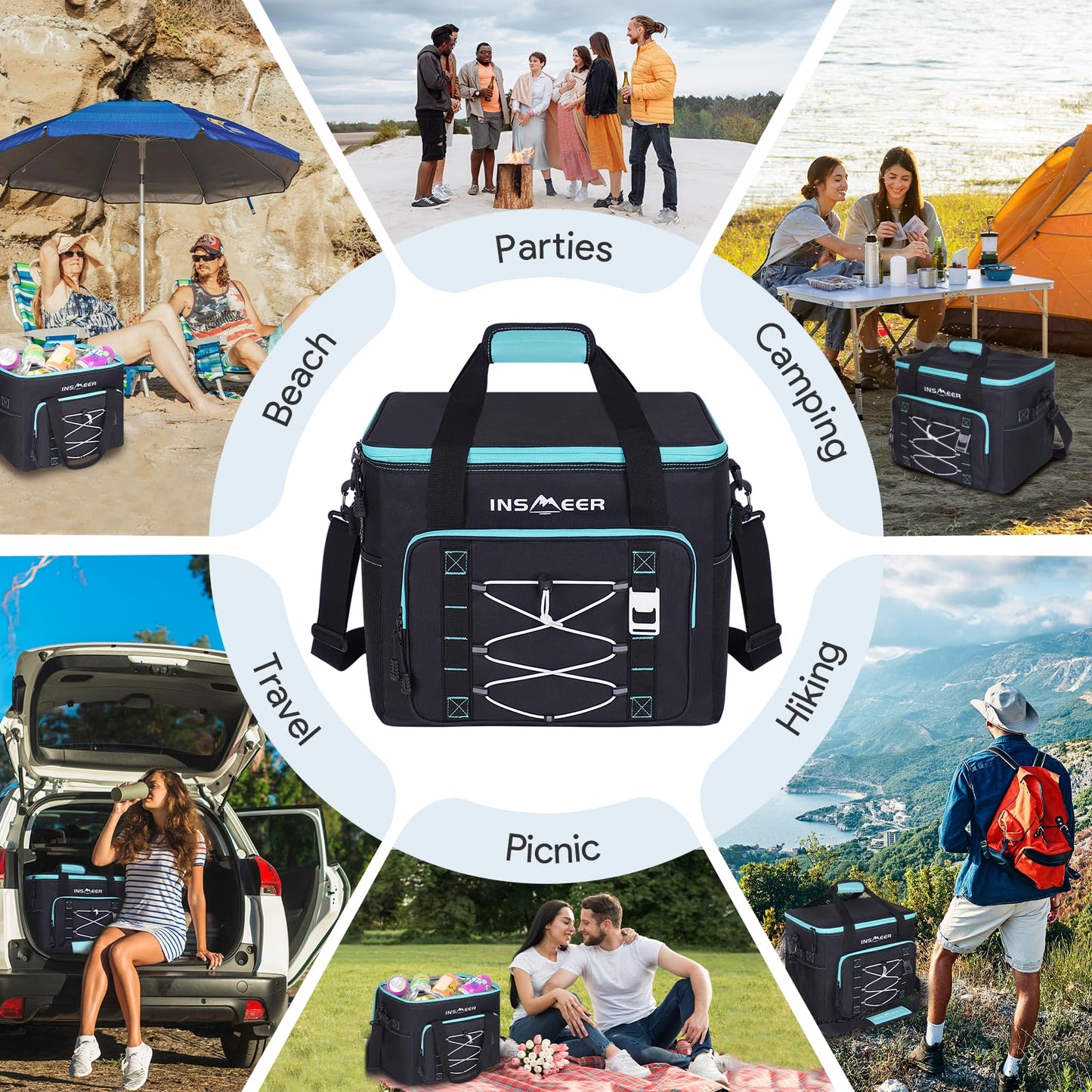INSMEER Soft Cooler Bag, Collapsible Coolers Bag 60 Can/40L, Soft Sided Insulated Cooler Portable Leakproof Cooler for Grocery Shopping,Camping,Travel,Fishing-Black