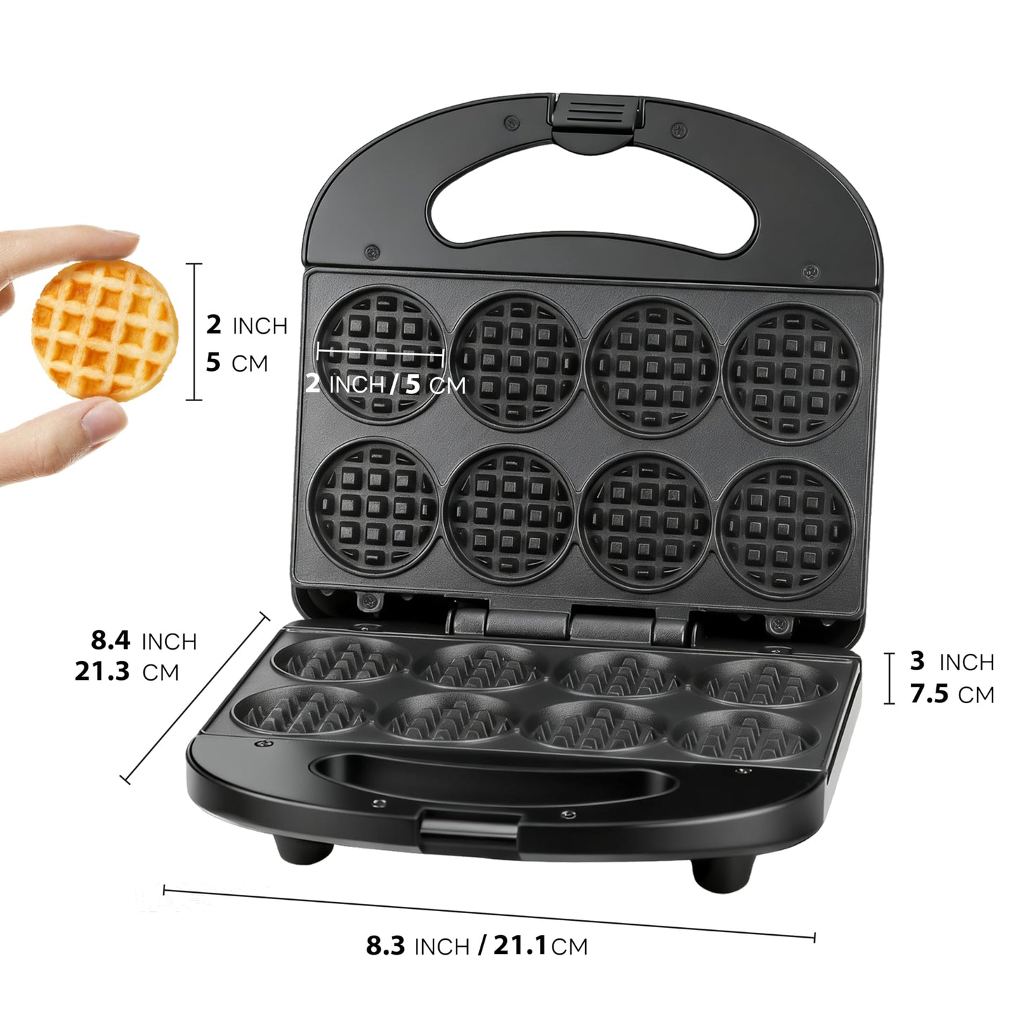 FineMade Mini Waffle Maker Machine, Small Waffle Bites Maker for Kids, Makes 8 x 2” Tiny Waffle Bites, Ideal for Breakfast, Snacks, Desserts and More