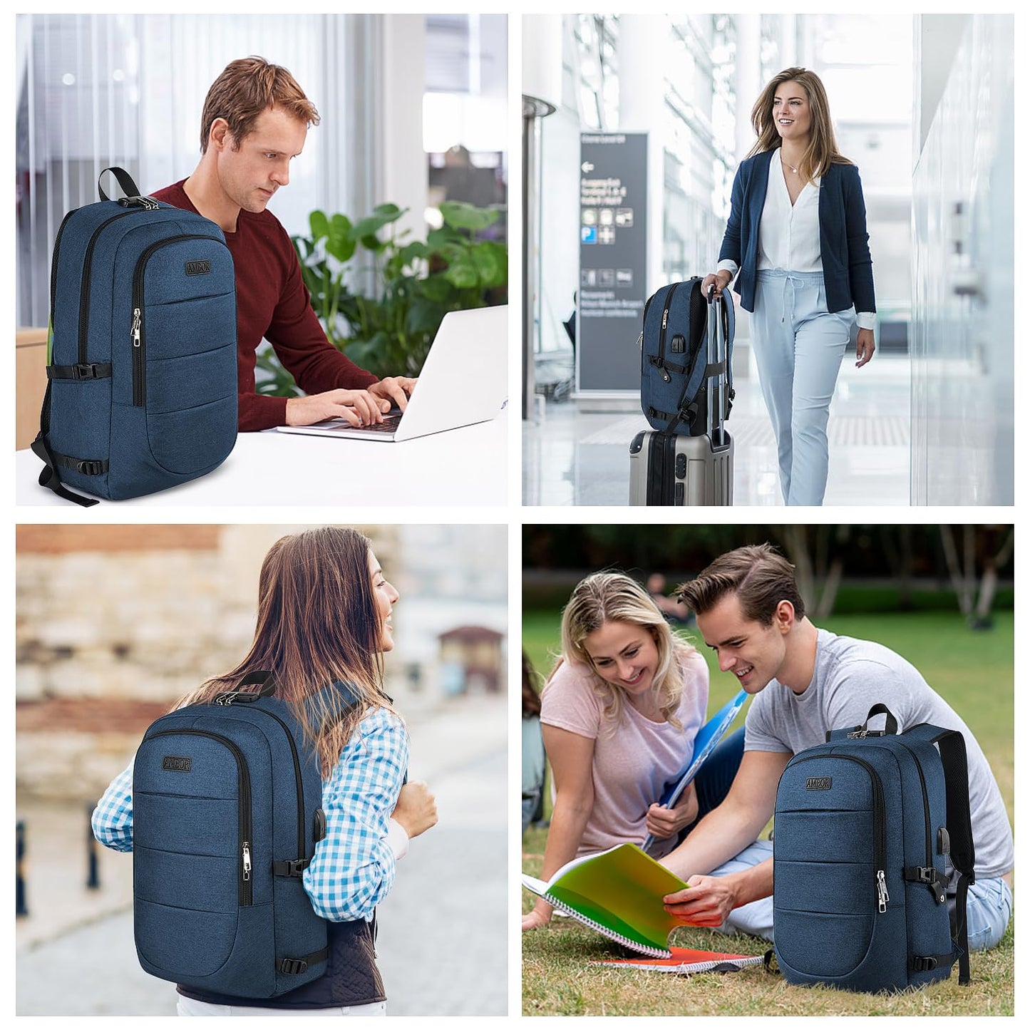 Travel Laptop Backpack, 17.3 inch Anti Theft Business Laptop Backpack with USB Charging Port and Headphone Interface, Computer Backpack for College School Student Work Men & Women Blue