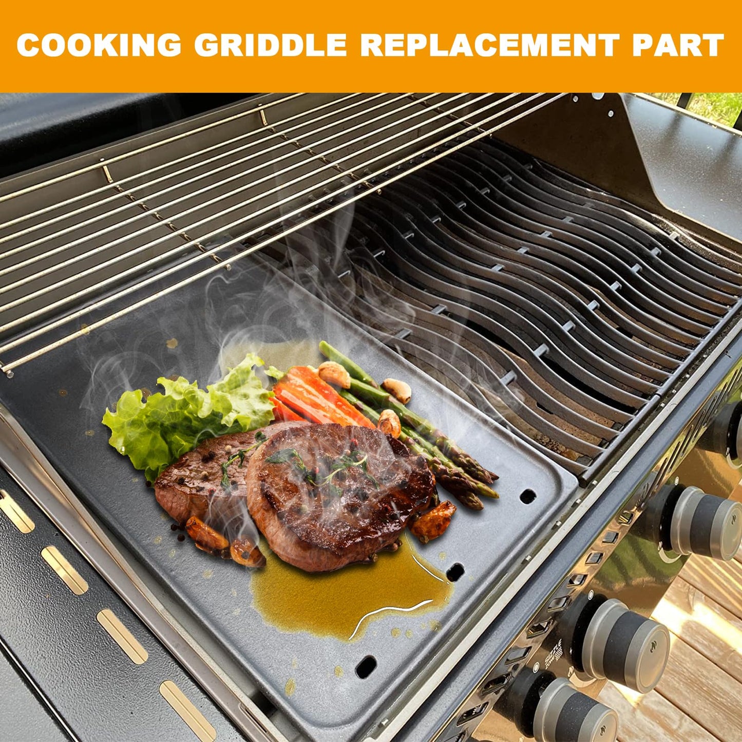 BBQ-PLUS Reversible Cooking Griddle Replacement Part for Napoleon Rogue 425/625 and Freestyle Models Gas Grill, Cast Iron Griddle Insert for Napoleon BBQ Grill Accessories,11-3/5 x 17-3/4 Inch,1Pack