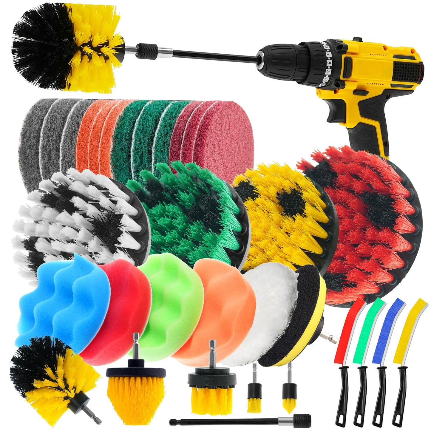 TOWBRUS 32 Pack Drill Brush Attachments for Cleaning, Crevice Cleaning Brush for Home, Bathroom, Car, Kitchen, Tight Corners, Stubborn Stains, Efficient Grime Removal, Ideal for Hard-to-Reach Areas