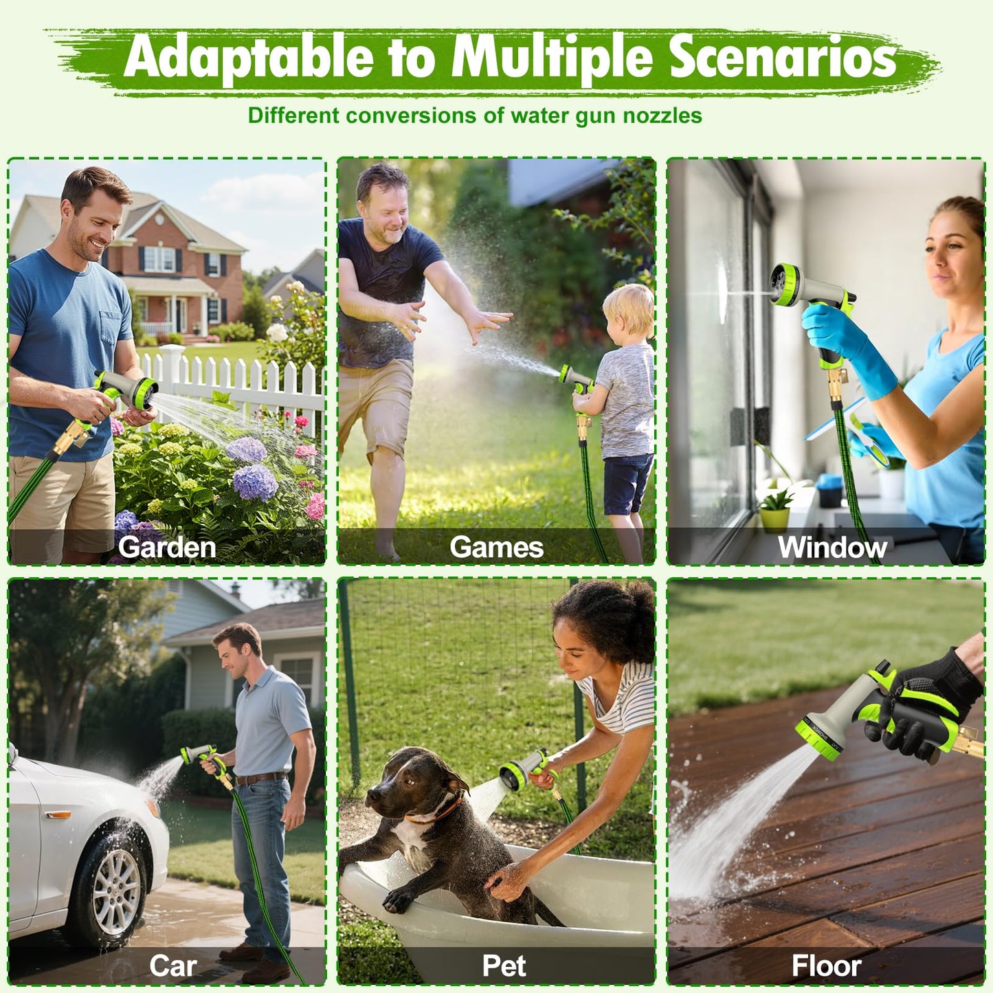 Lachesis Expandable Garden Hose, 50ft Retractable Water Hose Flexible Garden Hose with 10 Function Nozzle, 3/4" Solid Brass Fittings and 3-Layers Latex, 50ft Kink Free Lightweight Leakproof Pipe
