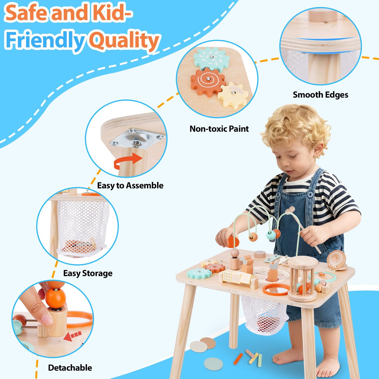 ATOYUS Activity Table, Montessori Toys for 1 2 Year Old Boys Girls Kid, 13 in 1 Wooden Sensory Play Table for Toddler 1-3, Educational Learning Toy for 12-18 Months Baby, 1st Christmas Birthday Gifts