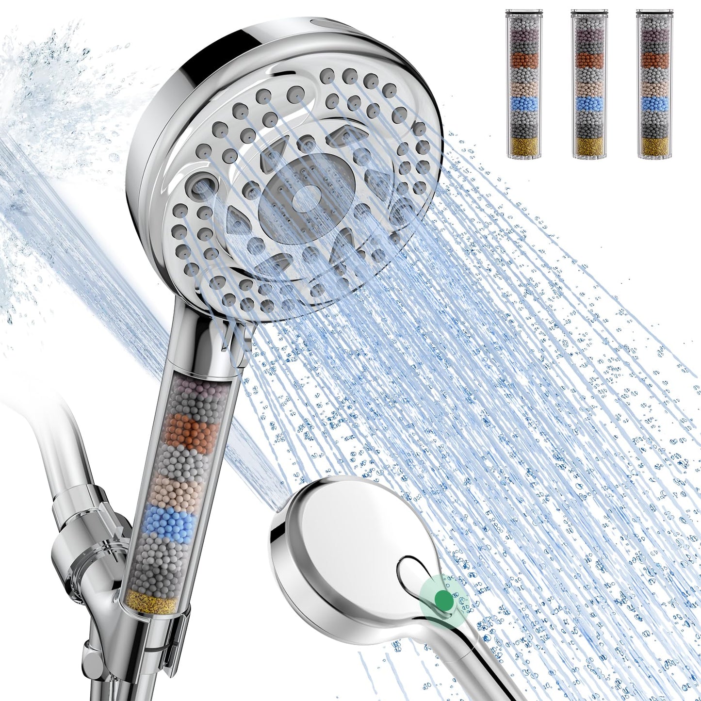 Filtered Shower Head with Handheld, 9-Spray Mode High Pressure Detachable Shower Head with Filters for Hard Water - Remove Chlorine (Chrome, 4 Filters)