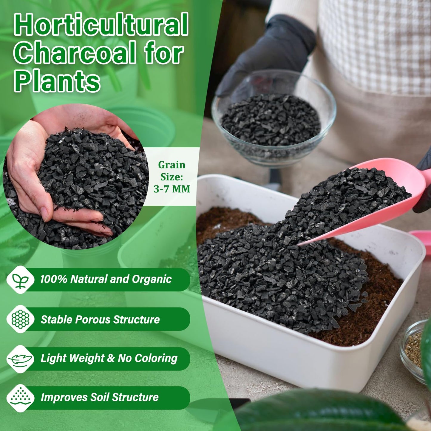 Legigo 10 Quart All Natural Horticultural Charcoal- Activated Hardwood Plant Charcoal for Soil Amendment, Conditioning Bonsai, Succulent, Terrarium Supplies, Indoor Plant Potting Soil