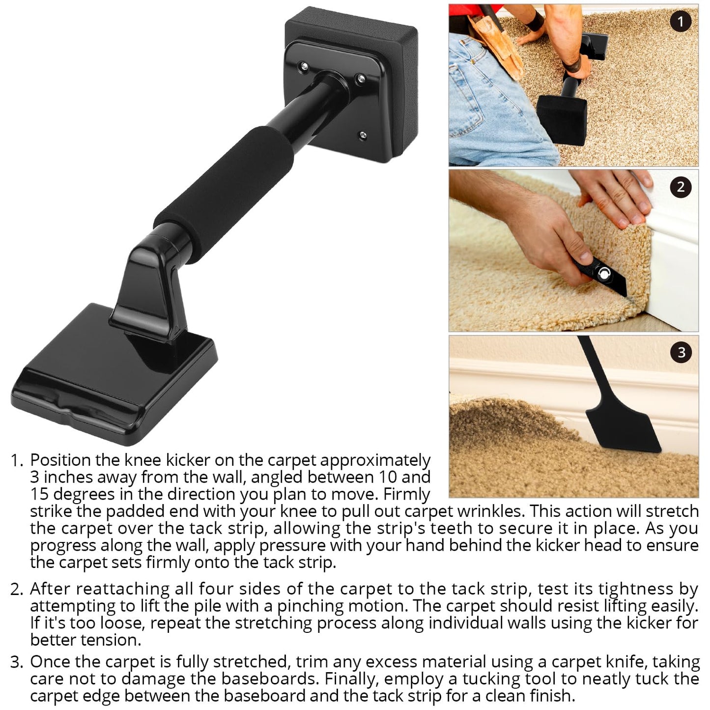 QWORK Economy Carpet Knee Kicker, Non-Adjustable Carpet Stretcher Knee Kicker, Wide Steel Head for Maximum Grip On Carpet
