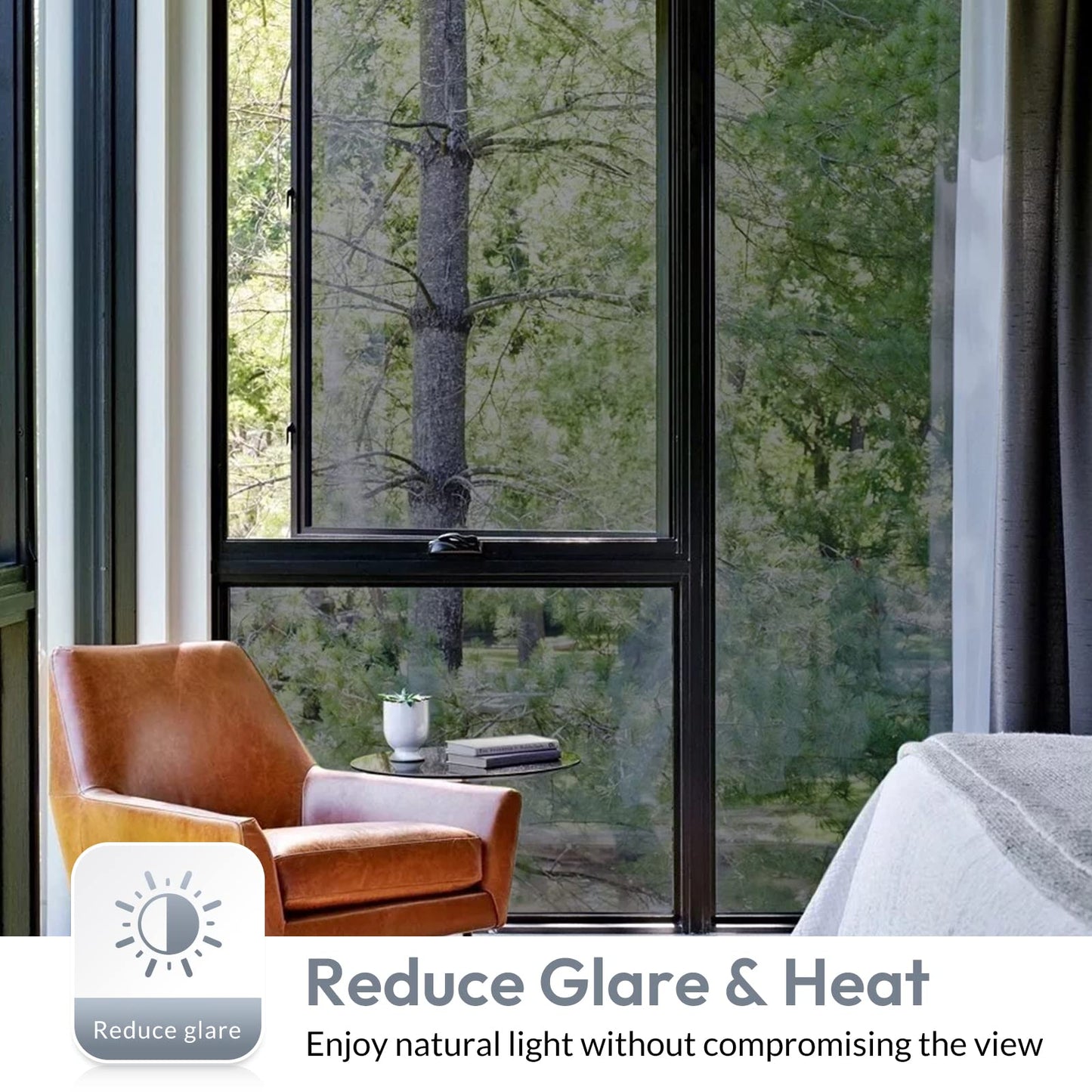 rabbitgoo One Way Window Film Daytime Privacy Window Tint Film for Home and Office, Static Cling Heat Control Anti UV Sun Blocking Reflective Mirror Vinyl, 60x200cm, 23.6"x78.7", Black Silver