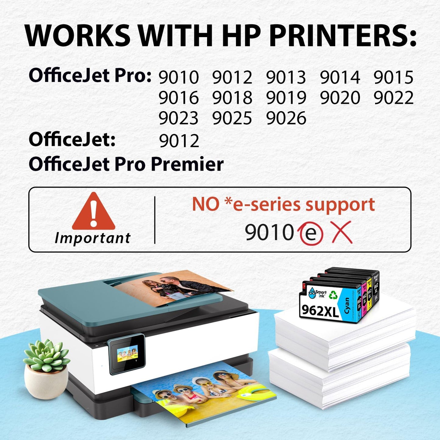 Smart Ink Compatible Ink Cartridges Replacement for HP 962 XL 962XL (Black & C/M/Y 4 Combo Pack) to use with Officejet Pro 9015 9010 9018 9022 9025 9020 9019 9013 9016 Officejet 9012 Printers