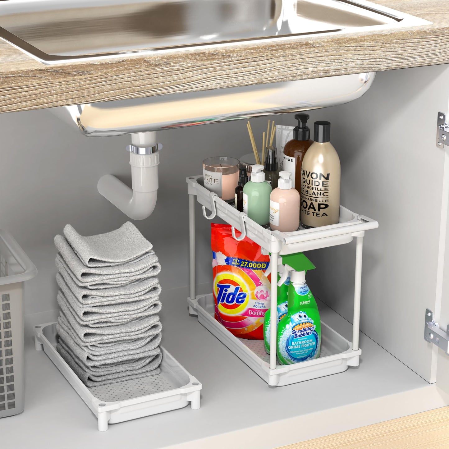 Simple Houseware 3-Tier Slim Storage Cart - Narrow Rolling Utility Cart on Wheels for Tight Spaces - Bathroom, Kitchen & Laundry Organizer, White