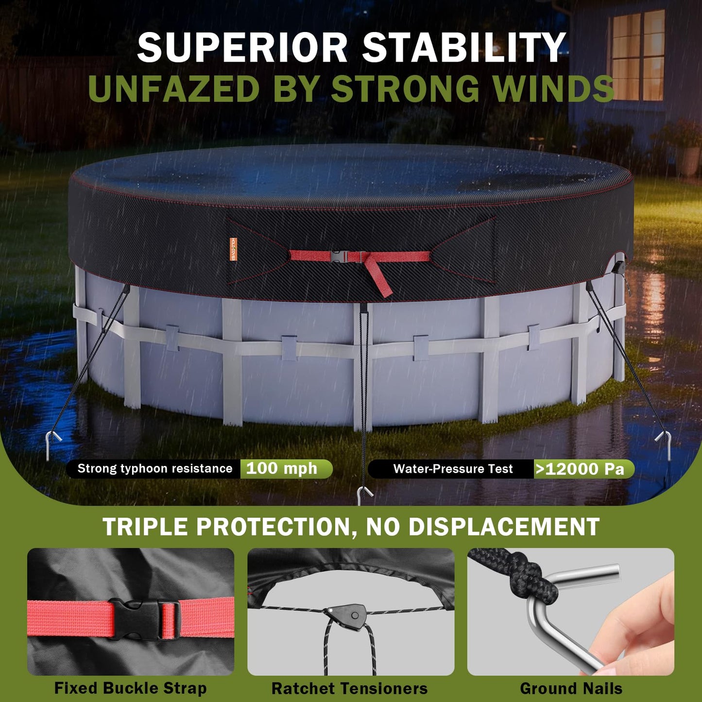 15 Ft Round Pool Cover, Solar Covers for Above Ground Pools, Summer Pool Cover Protector with Tightening Ratchet, Swimming Pool Cover Ideal for Waterproof and Dustproof