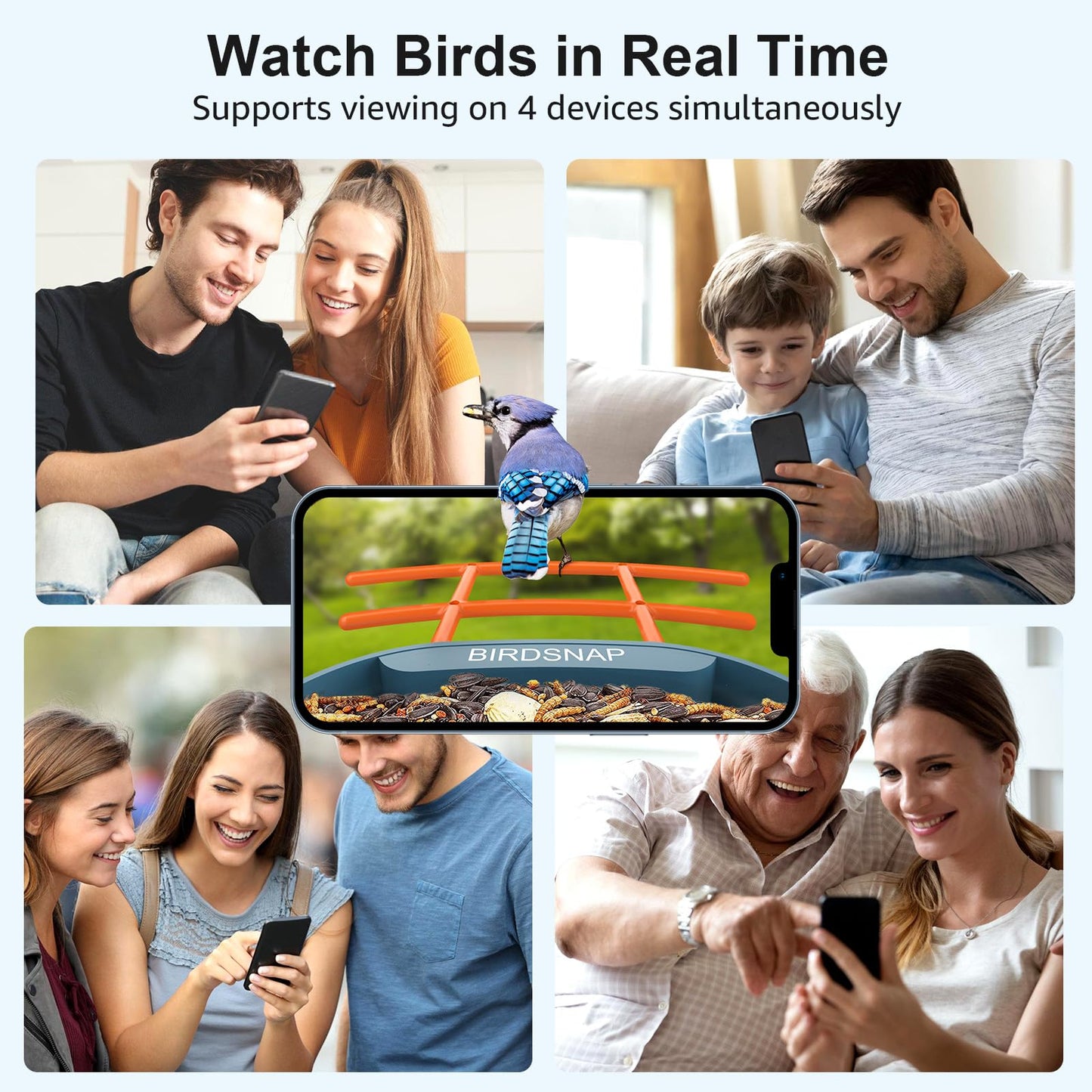 birdsnap® PAV- Smart Bird Feeder with Camera Solar Powered, 64GB Card & 2K HD Record Video Bird Camera Live with 5 DIY Add-ons, AI Identify Auto Capture, Ideal Gift for Birds Lover