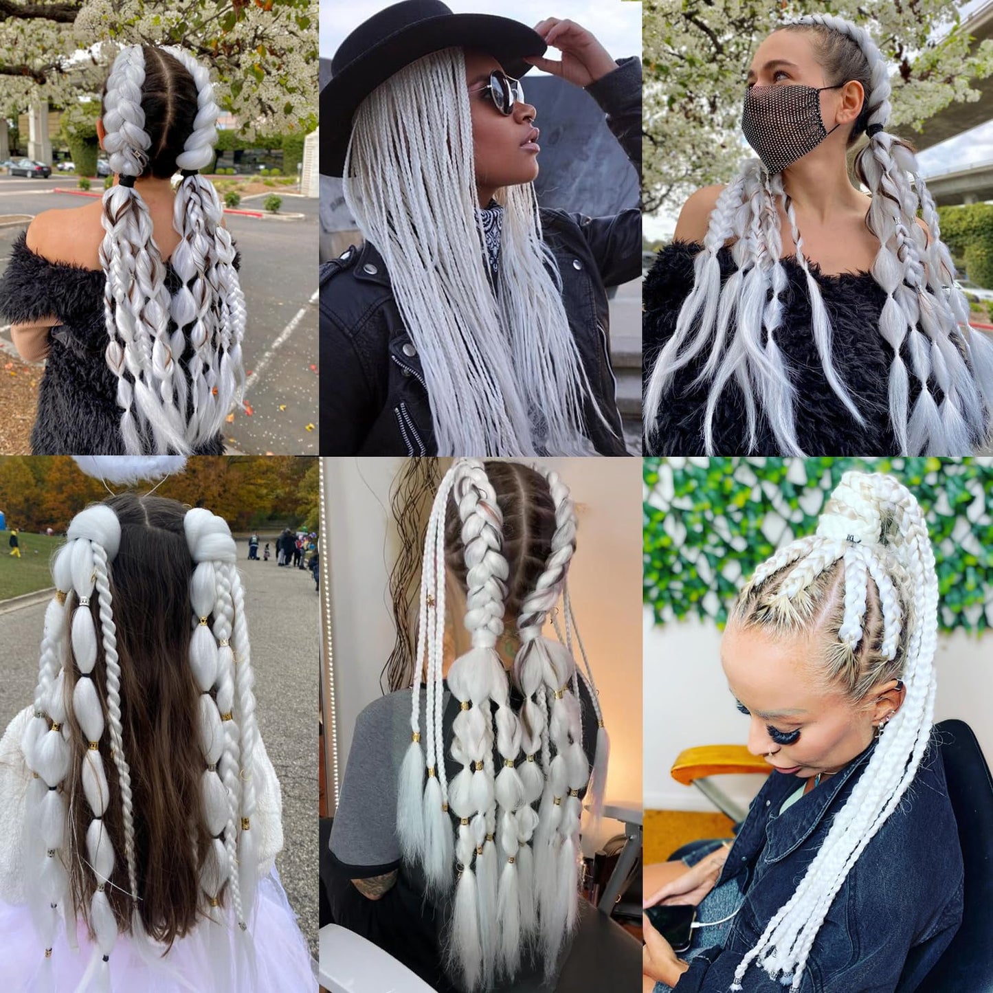 White Braiding Hair Kanekalon Braid Hair Glow in the Dark Hair Extensions 5pcs 24inch White Jumbo Braiding Hair Glowing Braiding Hair