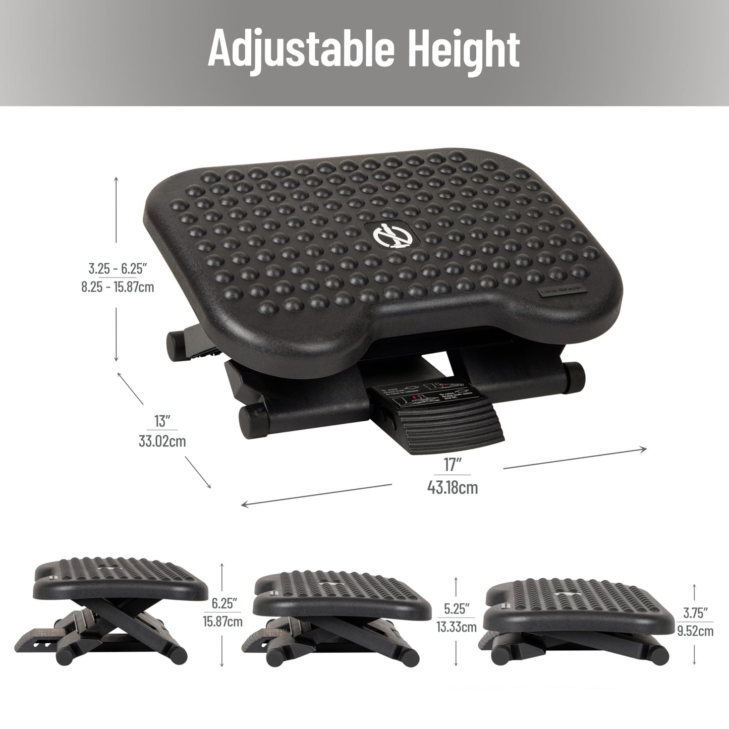 Mind Reader Rest, Ergonomic Foot, Pressure Relief for Comfort, Back, and Body, 3 Height, Black