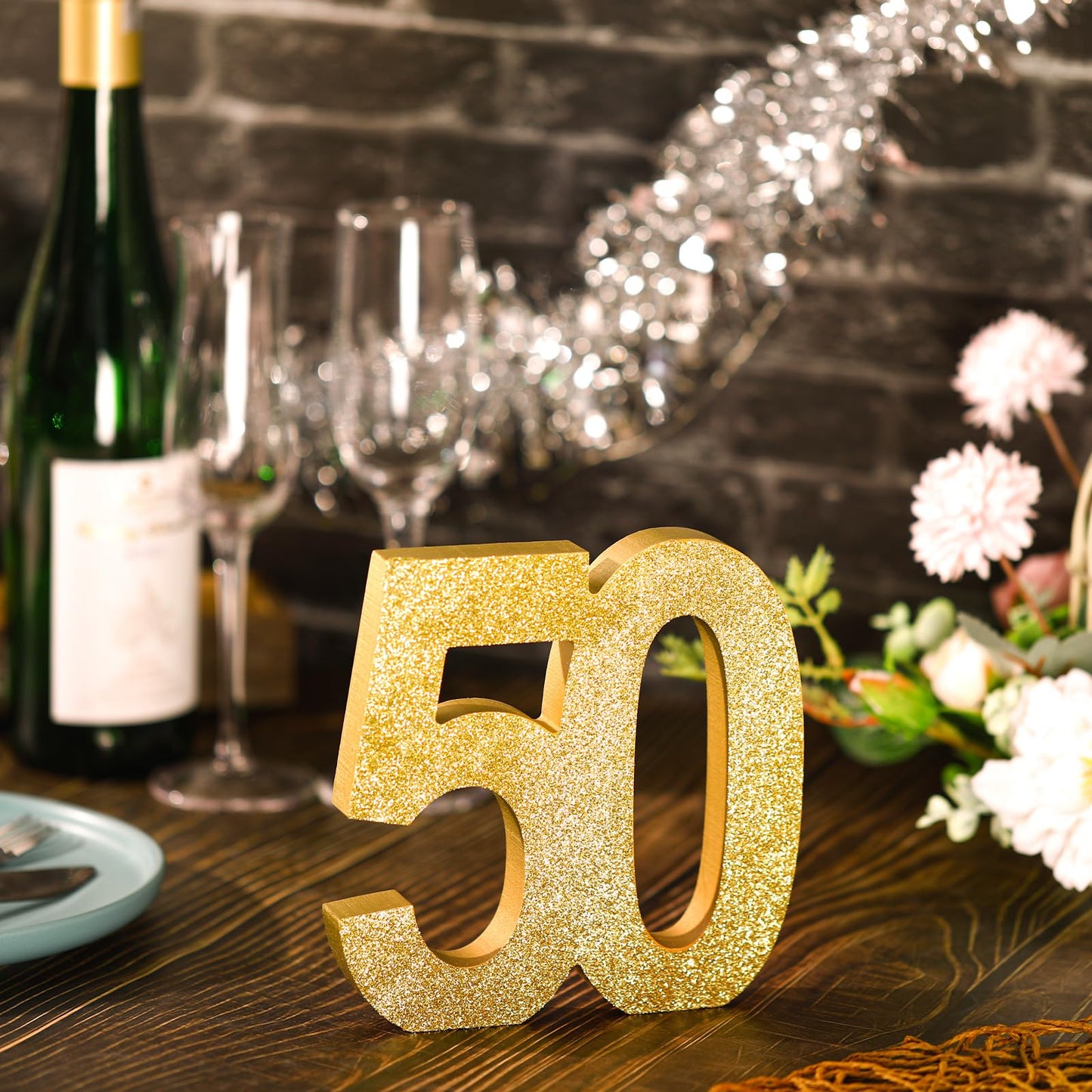 Shellwei 6 Pcs 50th Birthday Decorations for Men and Women,50th Anniversary Decorations,Gold Glitter Number 50 Table Topper Centerpieces Decorations for Birthday Party