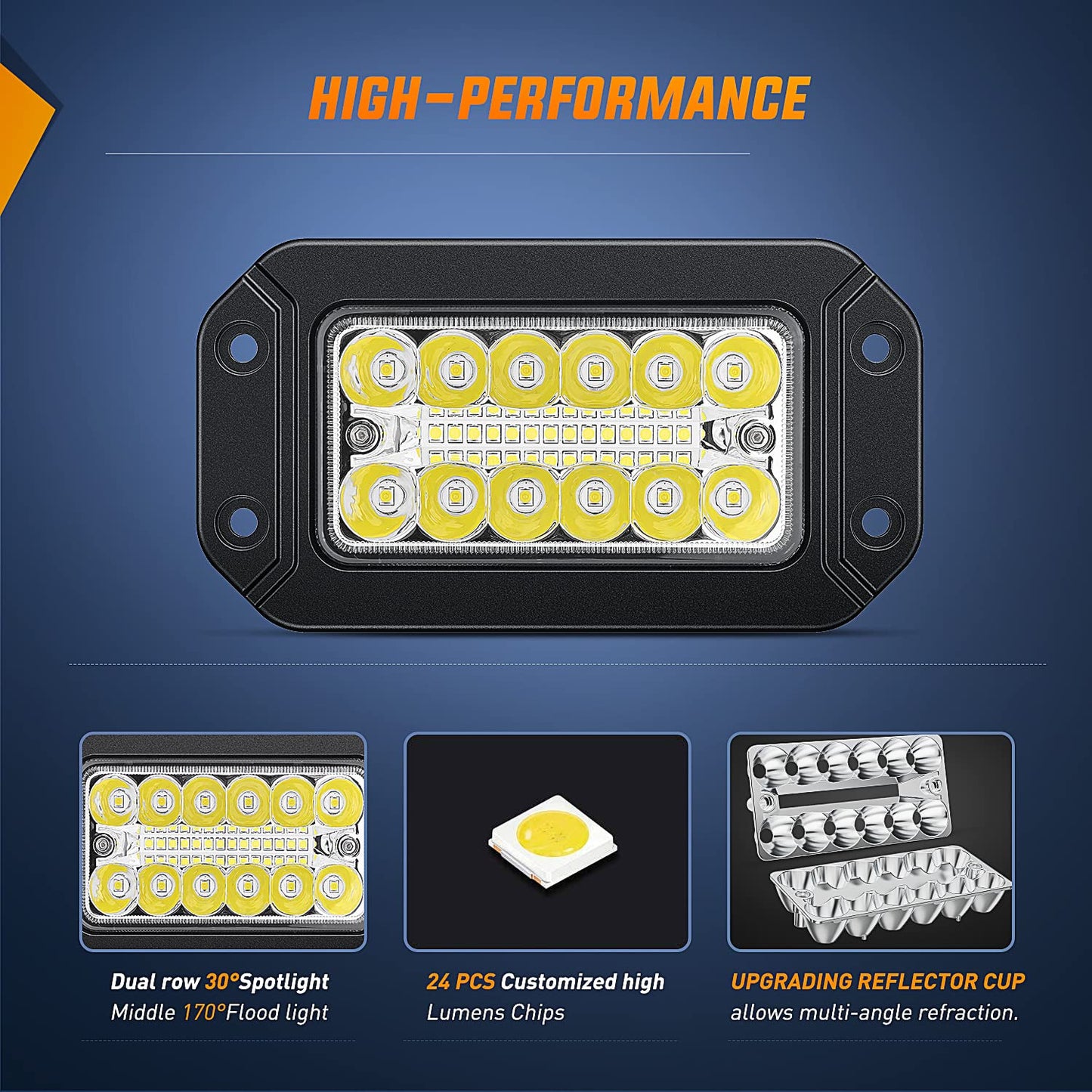 Nilight Flush Mount LED Light Pods 2PCS 6 Inch 39W Upgraded Spot Flood Combo Beam Driving Work Lighting Backup Reverse Grill Mount Lights for Offroad Truck Tractor SUV ATV UTV Golf Cart Boats