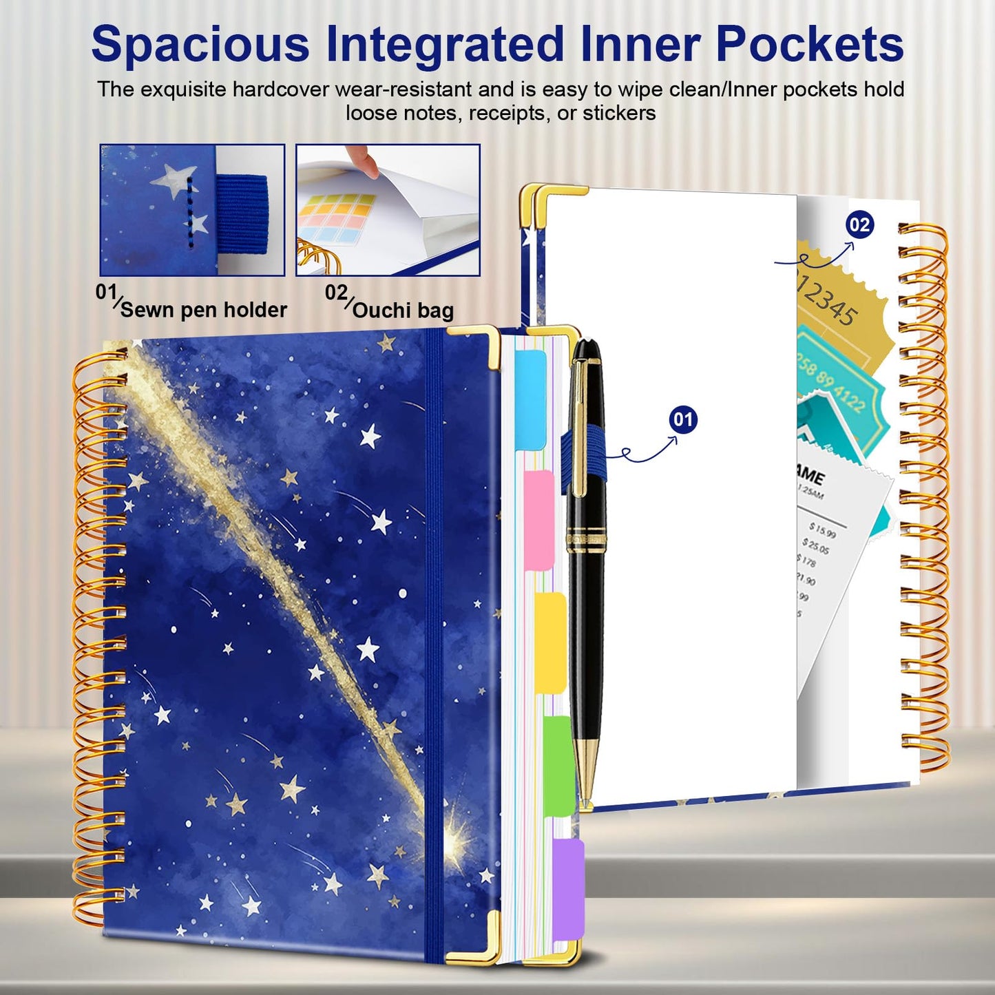 Spiral Journal Notebooks for Work, 300 Pages 5 Subject Notebook College Ruled with Dividers & Tabs, Notebook Journal for Women Students Note-Taking and Organizer (Starlit Meteor, B5(8"x10"))