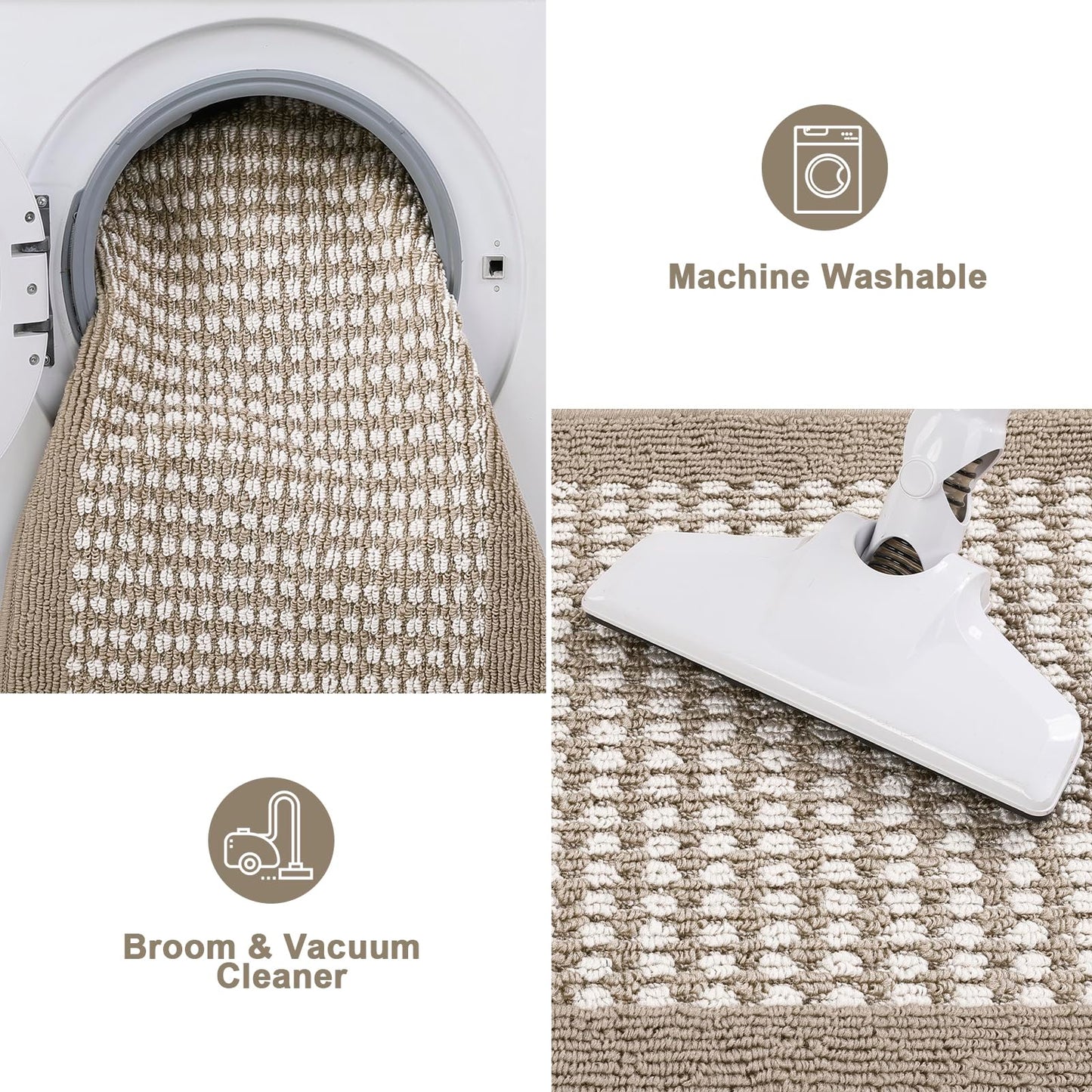 Ileading Kitchen Mat Sets 3 Piece Minimalist 3D Lattice Kitchen Floor Rugs with Non Slip Rubber Backing Machine Washable Farmhouse Runner Rugs for Laundry Hallway Doormat(Beige)