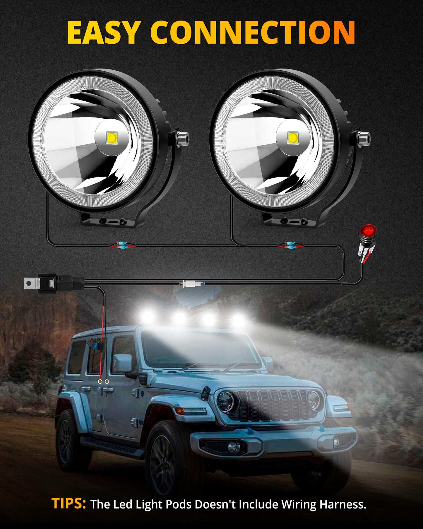NAOEVO 4 Inch Round LED Pod Lights, 60W 6000LM LED Fog/Driving/off Road Lights, Work Lights for Truck ATV UTV Boat Motorcycle, DC 12V-24V, 2-Pack (White)