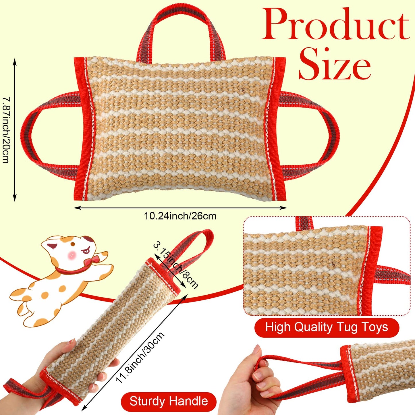 Libima 2 Pcs Dog Pillow Tug Toy Dog Pillow with Strong Handles Tug of War Training Tools Toy Linen Pad for Puppy Young Small Medium Pets Interactive Play Training
