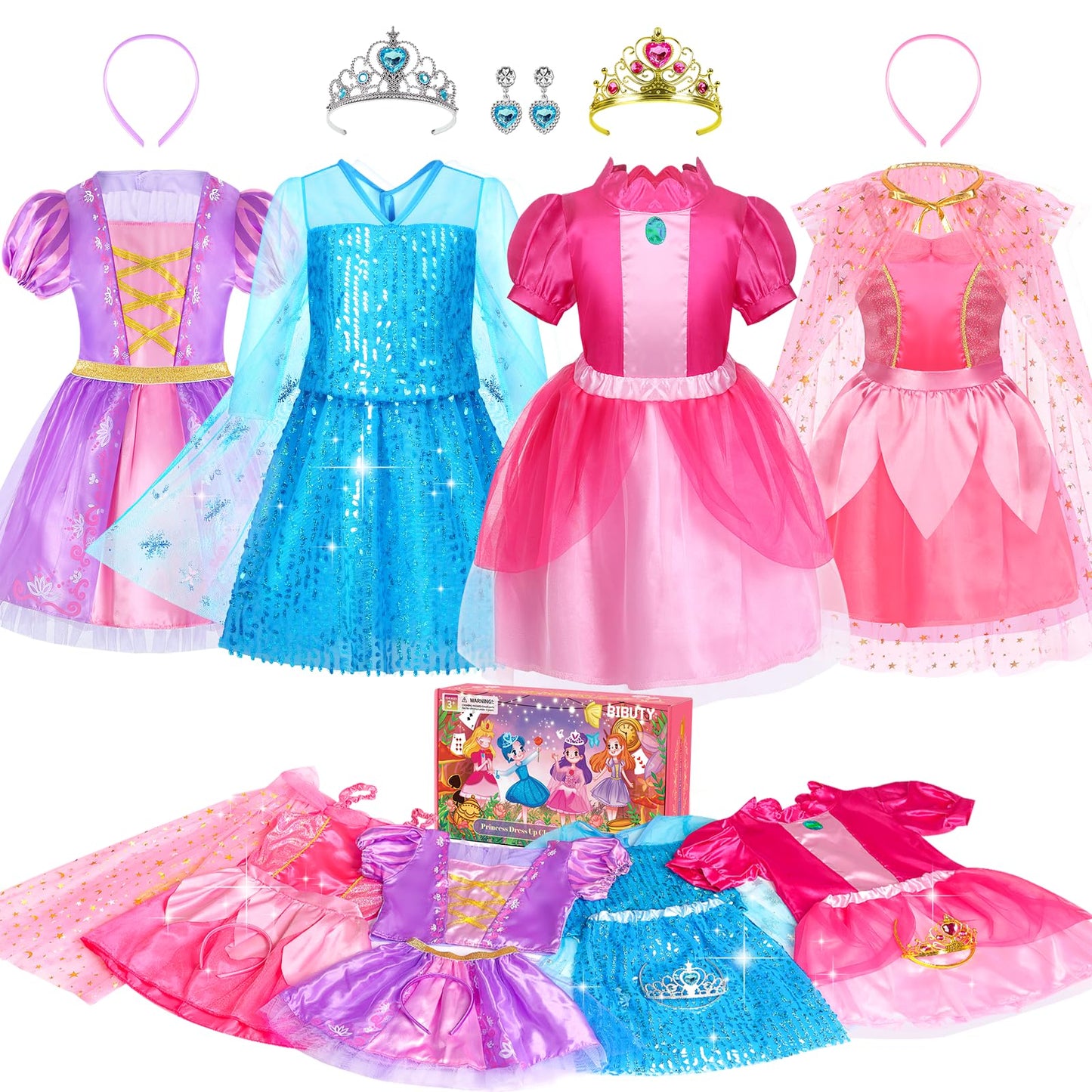 Princess Dress Up Clothes for Little Girls Princess Dresses, Play Dress Up Costume Set Toy Gift for 3-6 Little Girls
