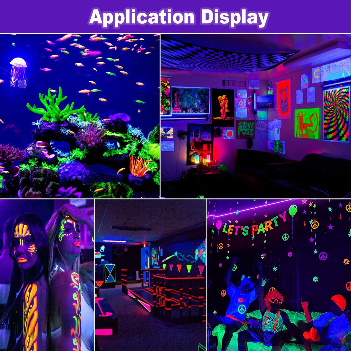 QIYEKA 2 Pack 100W LED Black Lights, Flood Blacklight with Plug, IP66 Waterproof Outdoor UV Spotlight for Dance Party Large Space, Glow in The Dark, Halloween Lamp