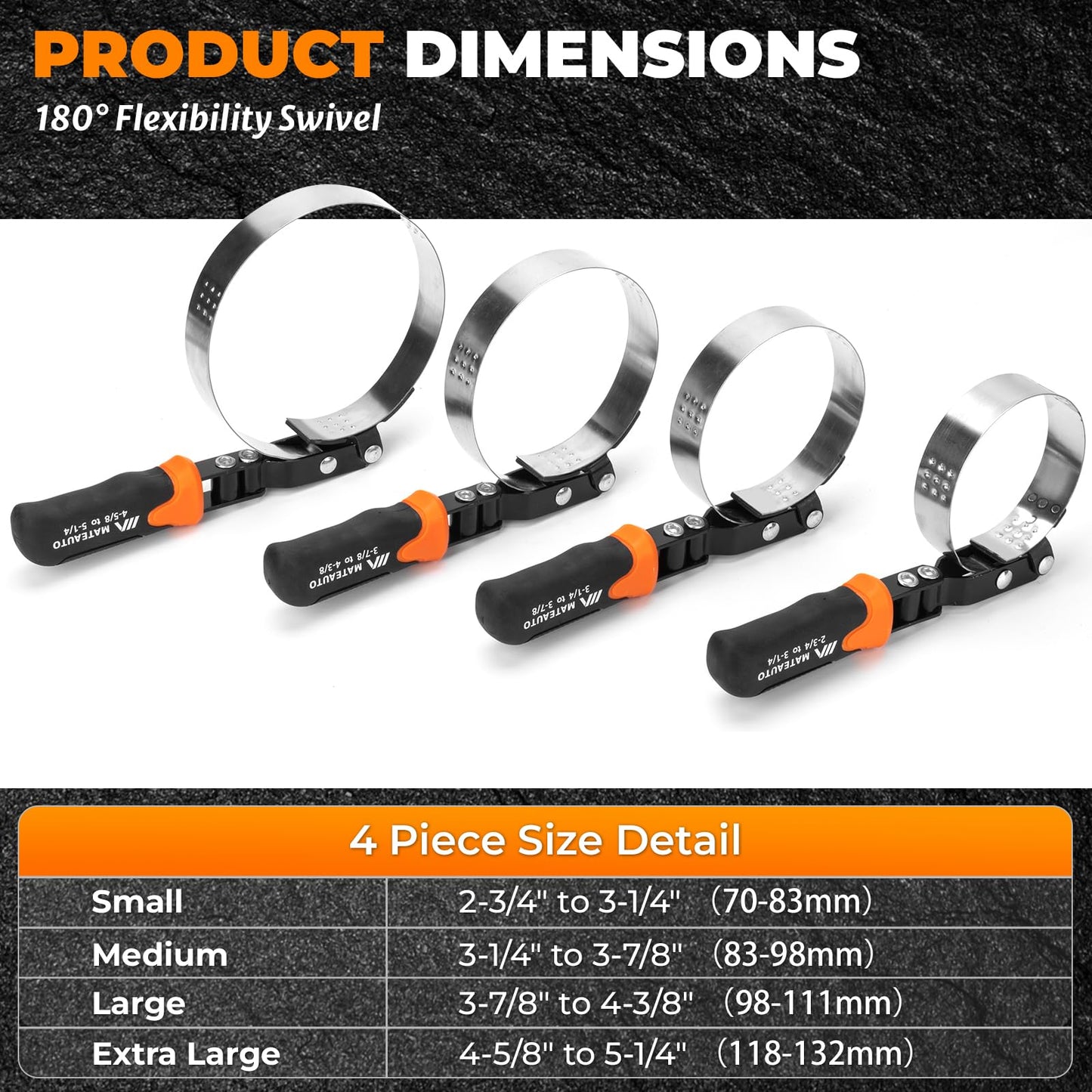 MateAuto Oil Filter Wrench Set of 8 Adjustable Wrench 9" & 12" Universal Oil Filter Removal Tool with 1/2" to 3/8" Adapter, Organized in Storage Case