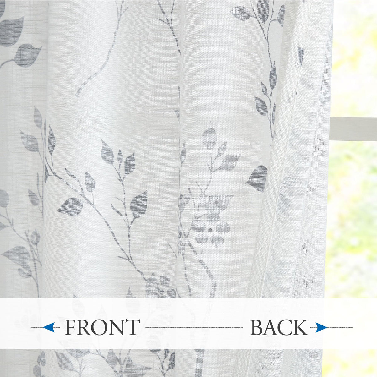 Beauoop Floral Linen Semi Sheer Curtains 84 Inches Long 2 Panels for Living Room Bedroom Grey Farmhouse Flower Patterned Light Filtering Textured Grommet Top Window Treatments Drapes, 50x84 2 Set