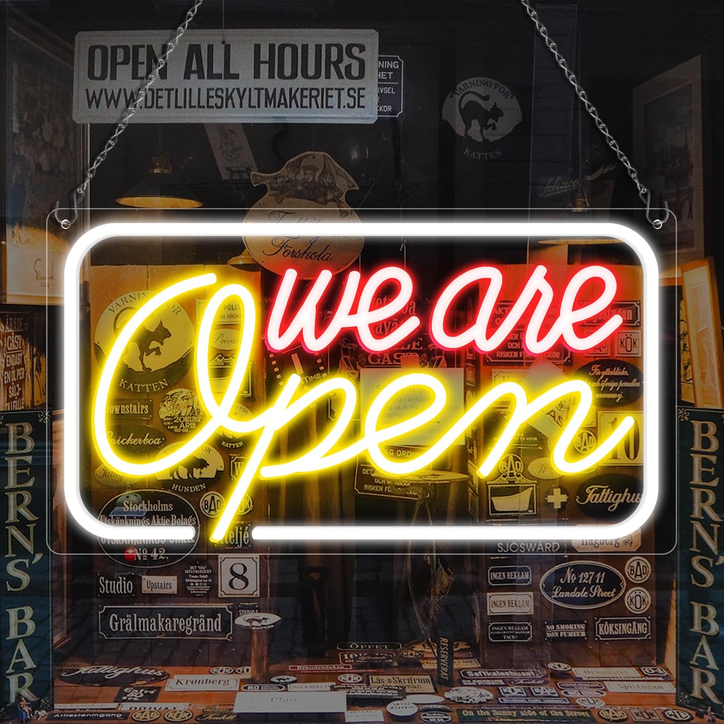 Neon We Are Open Signs for Business, 16.5''x 9'' Open Sign LED, Super Bright & Easy to Spot Open Neon Sign(Red&Yellow&Cool White), with ON/OFF Switch & Adapter, Ideal for Window, Party, Wall, Bars,