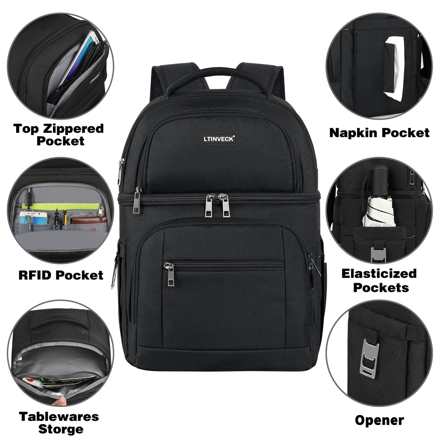 Cooler Backpack, Insulated Backpack Cooler Leakproof Double Deck Cooler Bag for Men Women RFID Lunch Backpack