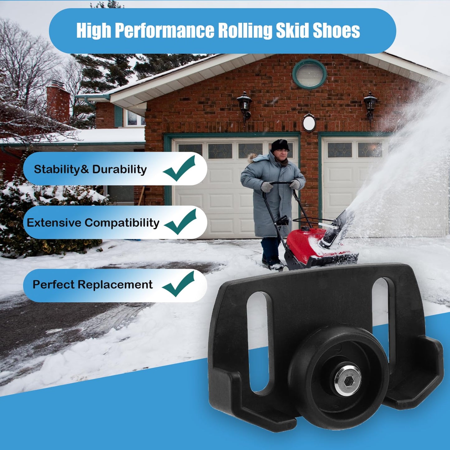 Caalii 490-241-0038 Universal Rolling Skid Shoes Compatible with MTD/Crafstman 2 Stage 3 Stage Snow Blower with Hardware Kit Fits for 31AH64EG700 31AH64FG700 31AH64FG795