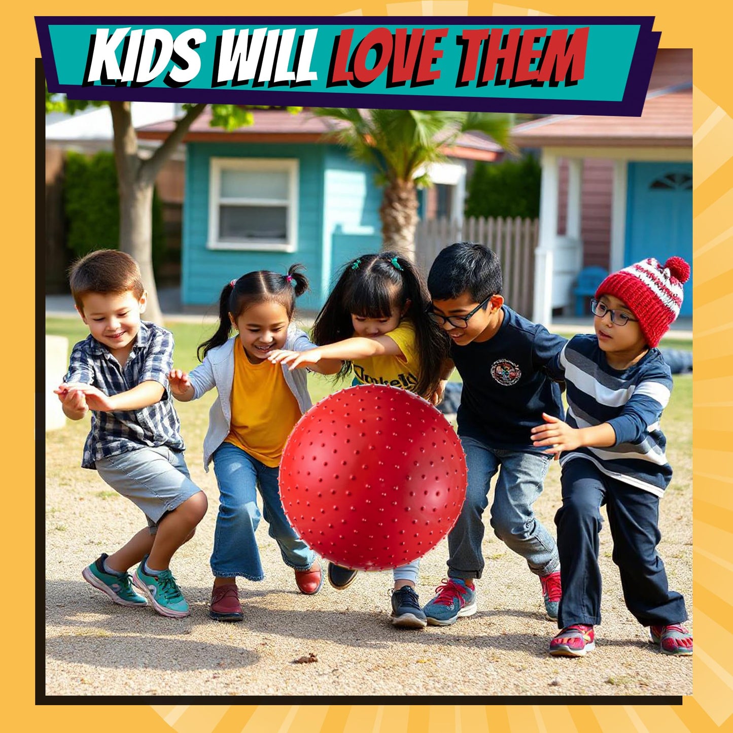 Bedwina Big Knobby Balls - (Pack of 5) 18 Inch Fun Bouncy for Toddlers and Kids, Great for Tactile Sensory Balls, Spiky Stress Ball, Fidget Toys, and Party Favors