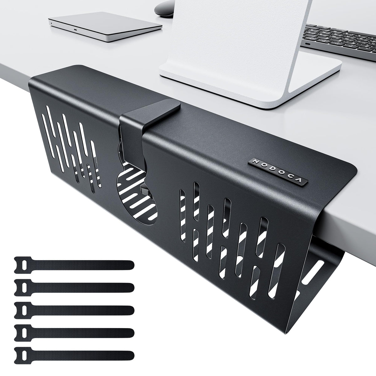 NODOCA No Drill Under Desk Cable Management Tray, 35cm Wire Management, Punch-Free Clamp on, Newest Metal Cable Tray, Wire Organizer Under Desk, Under Desk Basket for Office and Home, Black