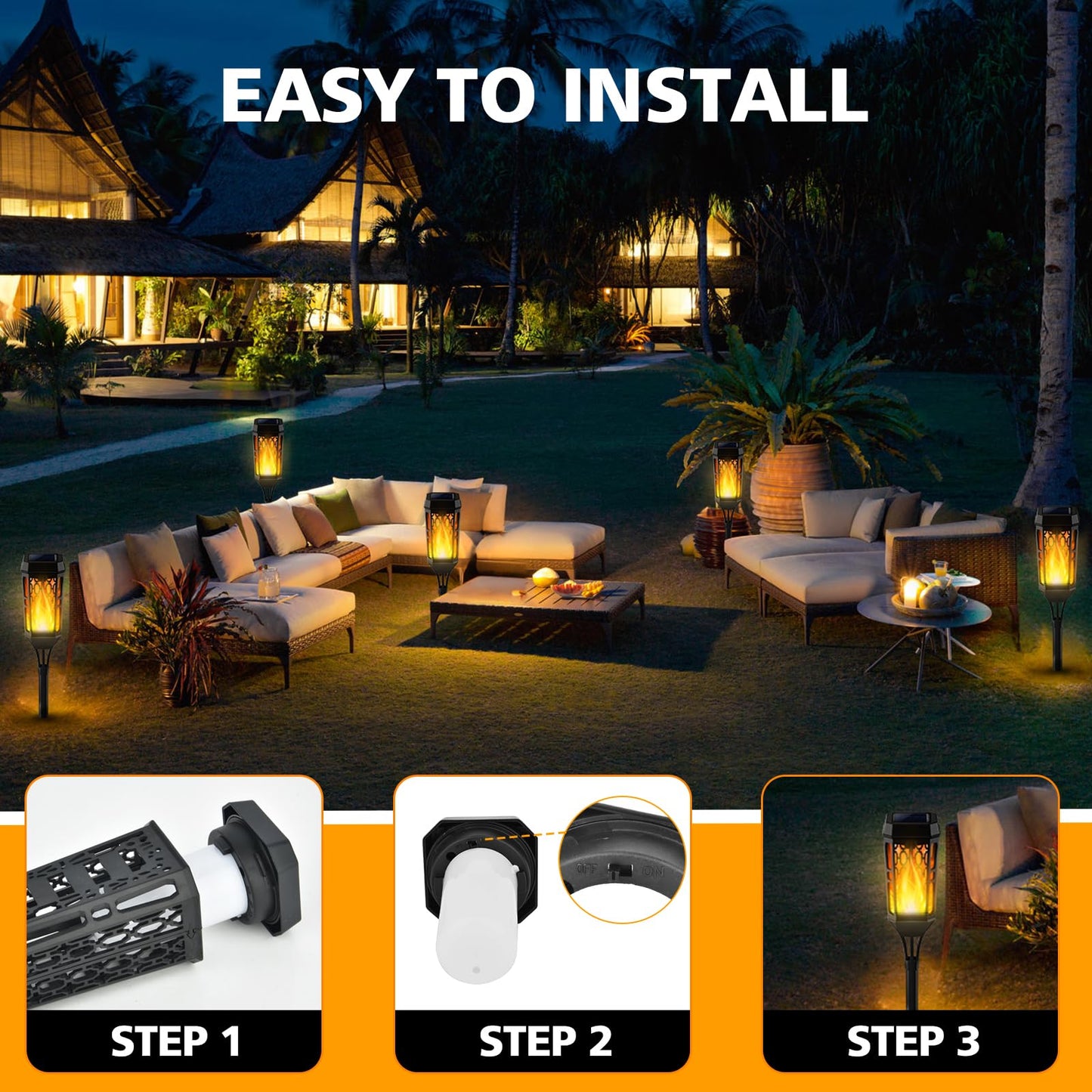 Solar Torch Flame Lights, LED Solar Lights Outdoor with Flickering Flame, IP65 Waterproof Solar Pathway Lights Landscape Decoration Lighting for Garden Lawn Patio Yard Outdoor Decorations (4)
