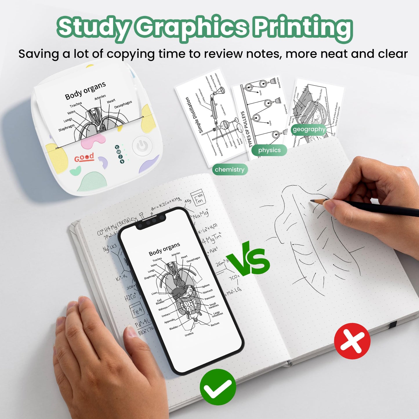 Mini Sticker Printer, Mini Thermal Printer with 4 Rolls Paper, Bluetooth Inkless Printpods, Pocket Label Maker Suitable for Creative Kids DIY, Diaries, Study Notes, Photos