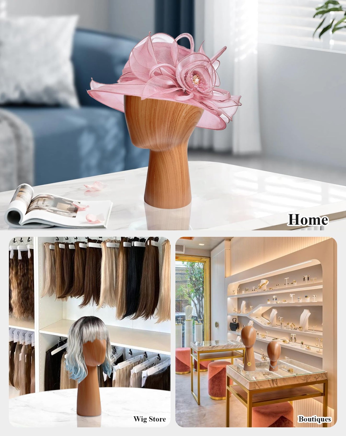 CHADWICK Mannequin Head Block, Hat and Wig Display Stand, Imitation Wooden Wig Head Stand, Abstract Dome Model Head, Manikin Head Hat Holder for Shop, Hair Salon, Home Decor, Durable GFRP Material