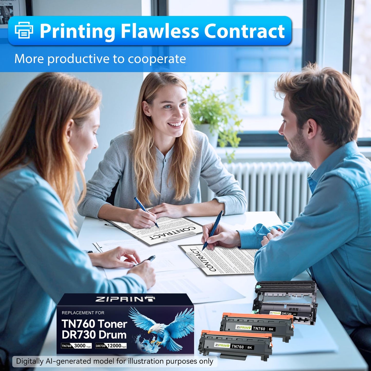 ZIPRINT TN760 Toner Cartridge and DR730 Drum Unit Compatible Replacement for Brother TN 760 TN-760 TN730 DR730 for MFC-L2710DW MFC-L2750DW HL-L2370DW DCP-L2550DW (2 Toners, 1 Drum Unit, 3 Pack)