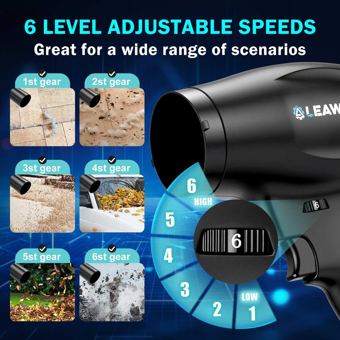 Cordless Leaf Blower with 6 Speed Mode, 800000RPM Handheld Leaf Blower, Lightweight Mini Turbo Jet Blower with 1 X 4.0Ah Batteries and Charger, Rechargeable Leaf Blowers for Lawn Care, Patio, Car