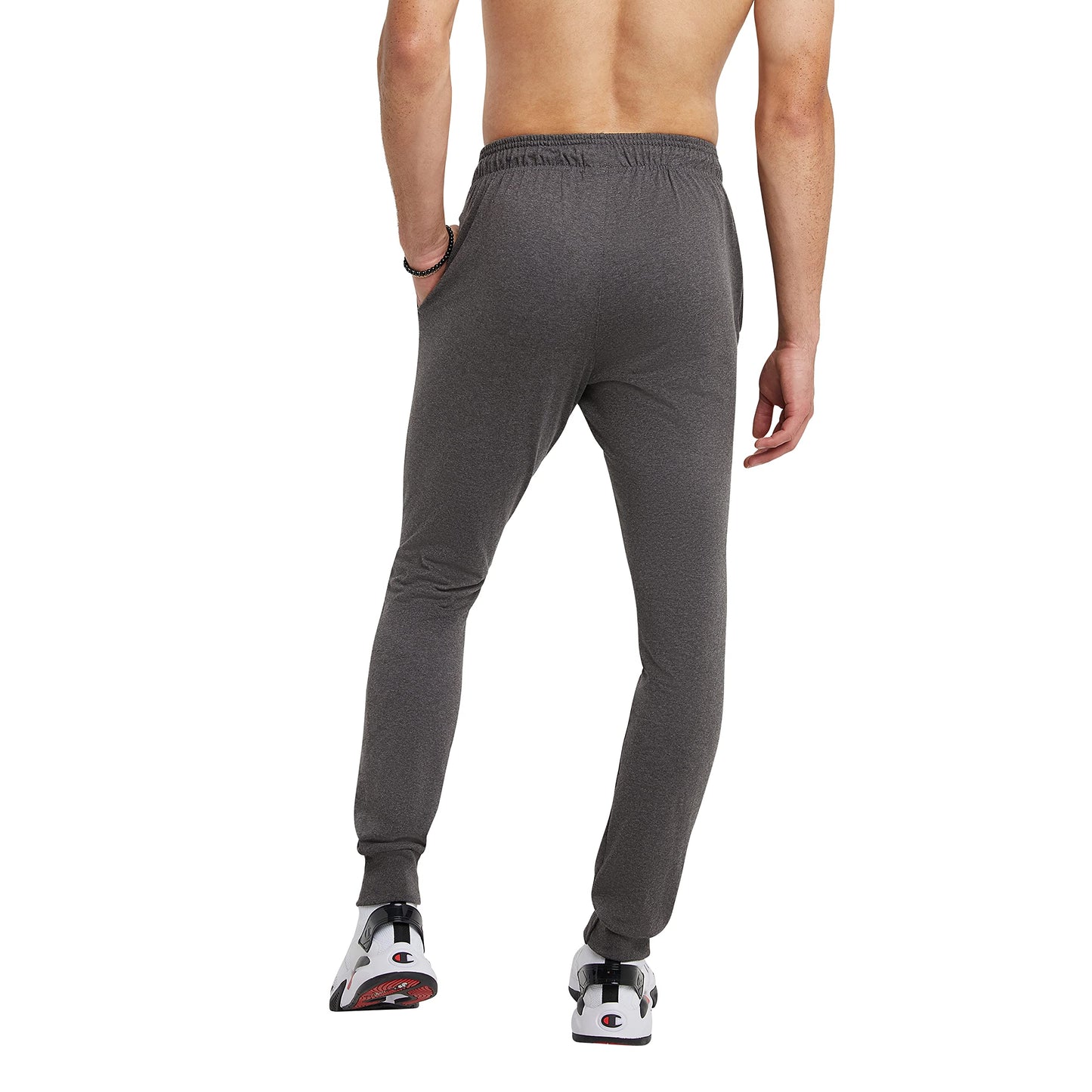 Champion Men's Joggers, Lightweight Lounge Pants, Jersey Graphic Pants for Men, 31", Granite Heather - Classic Script Logo, Medium