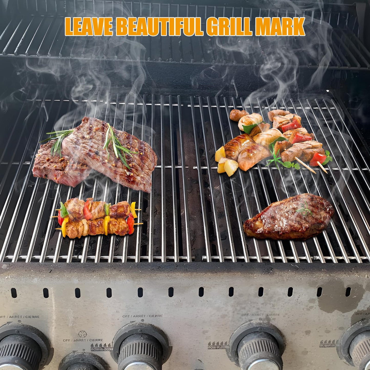 BBQ-PLUS Stainless Solid Rod Cooking Grate Grids Replacement for Broil-Mate, Broil King 9625-67, 9625-84, Baron 320, Baron 340, Baron 440, Huntington and Sterling 4Pcs