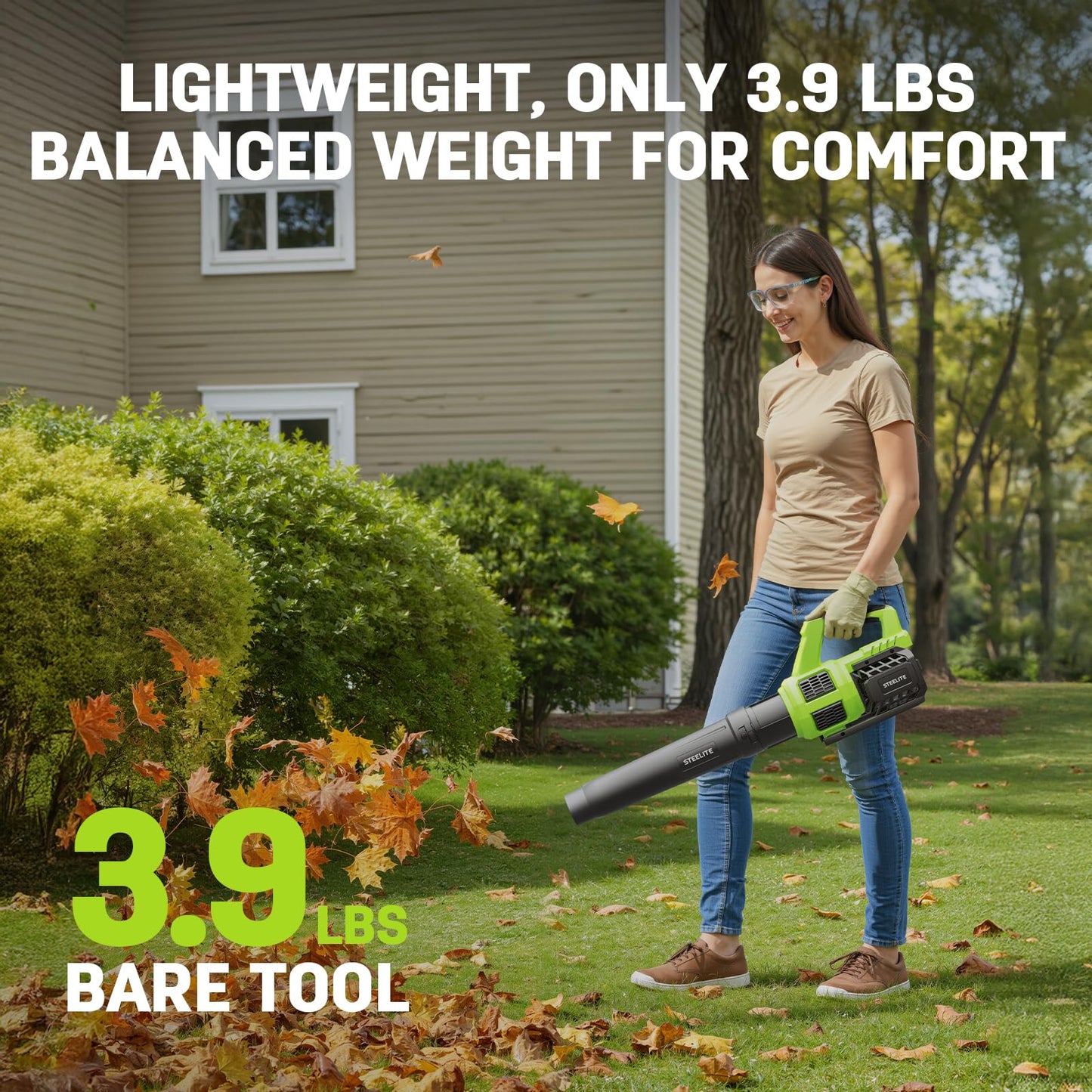 STEELITE 21V Cordless Leaf Blower – 600CFM 150MPH, Lightweight & Powerful, 2×2.0Ah Batteries, Ideal for Garden, Patio, Dust & Leaves – Green
