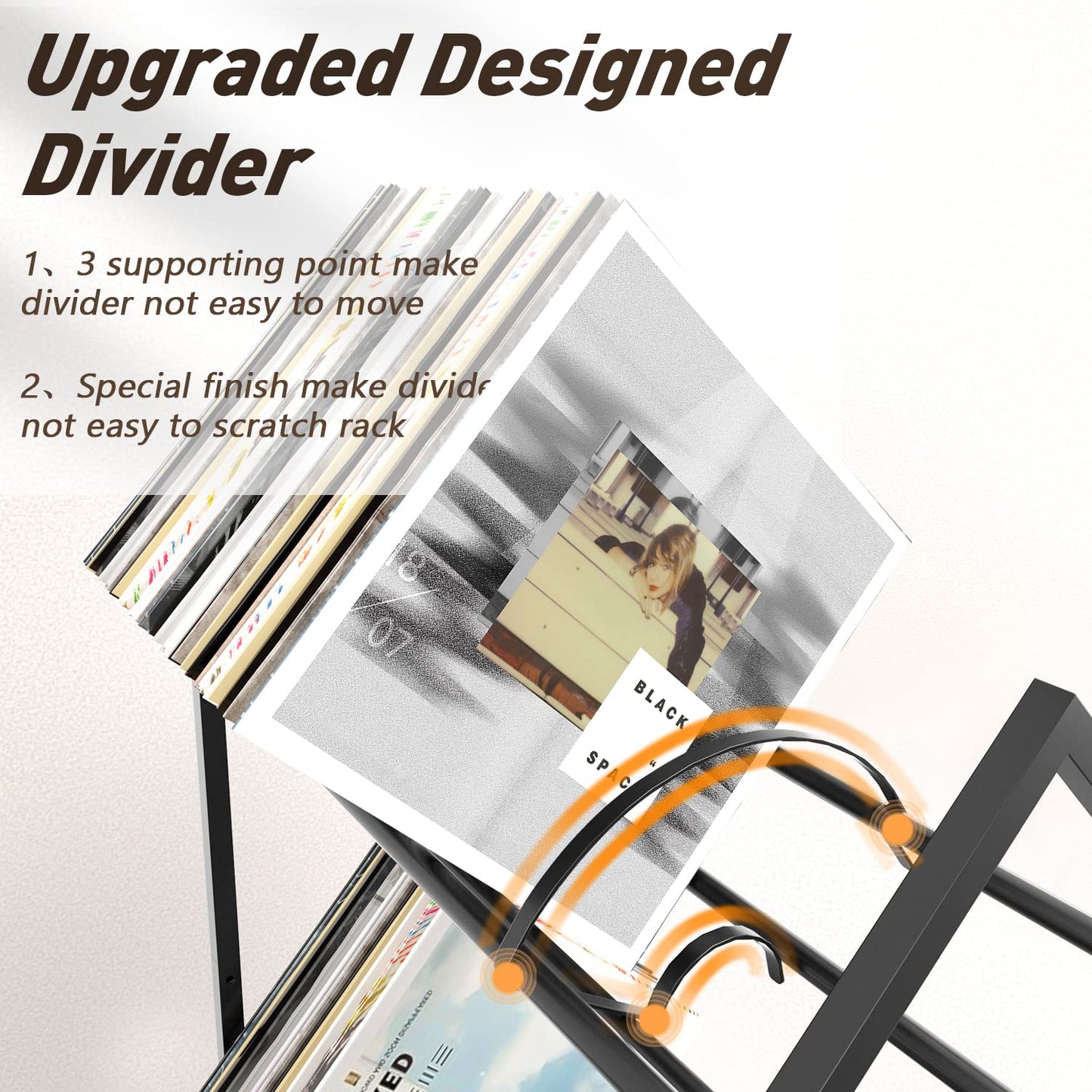 RUILALIFE 2-Tier-Vinyl-Record-Storage-Holder With Dividers, 200 LPs Albums Storage Rack Shelf, Steel Music Records Display Shelf Organizer For Book, Magazine, Files,Matte Black