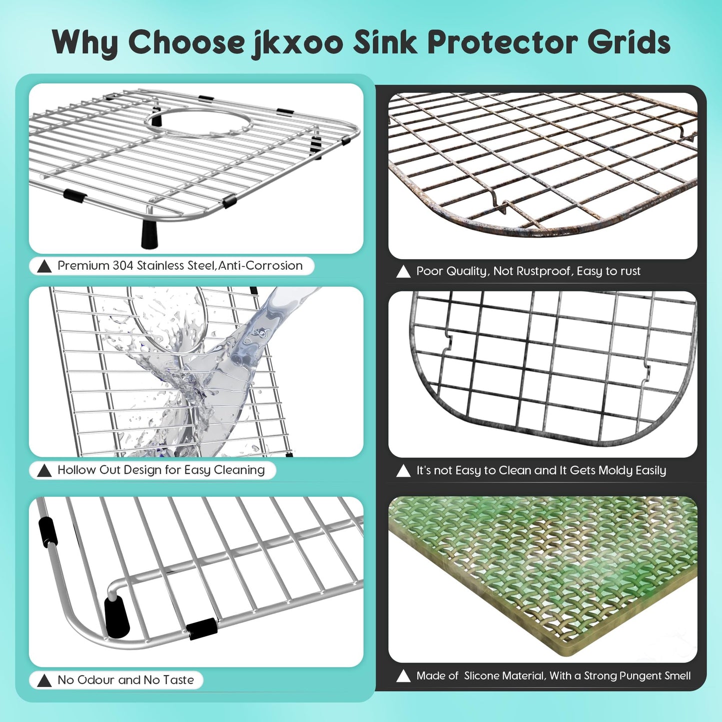 DPZM 1Pcs 304 Stainless Steel Sink Protectors for Kitchen Sink,Sink Protector with Rubber Foot,13.1''x11.6''x1''Sink Bottom Grid with 1Pcs Sink Strainers, Sink Grid for Single or Double Bowls