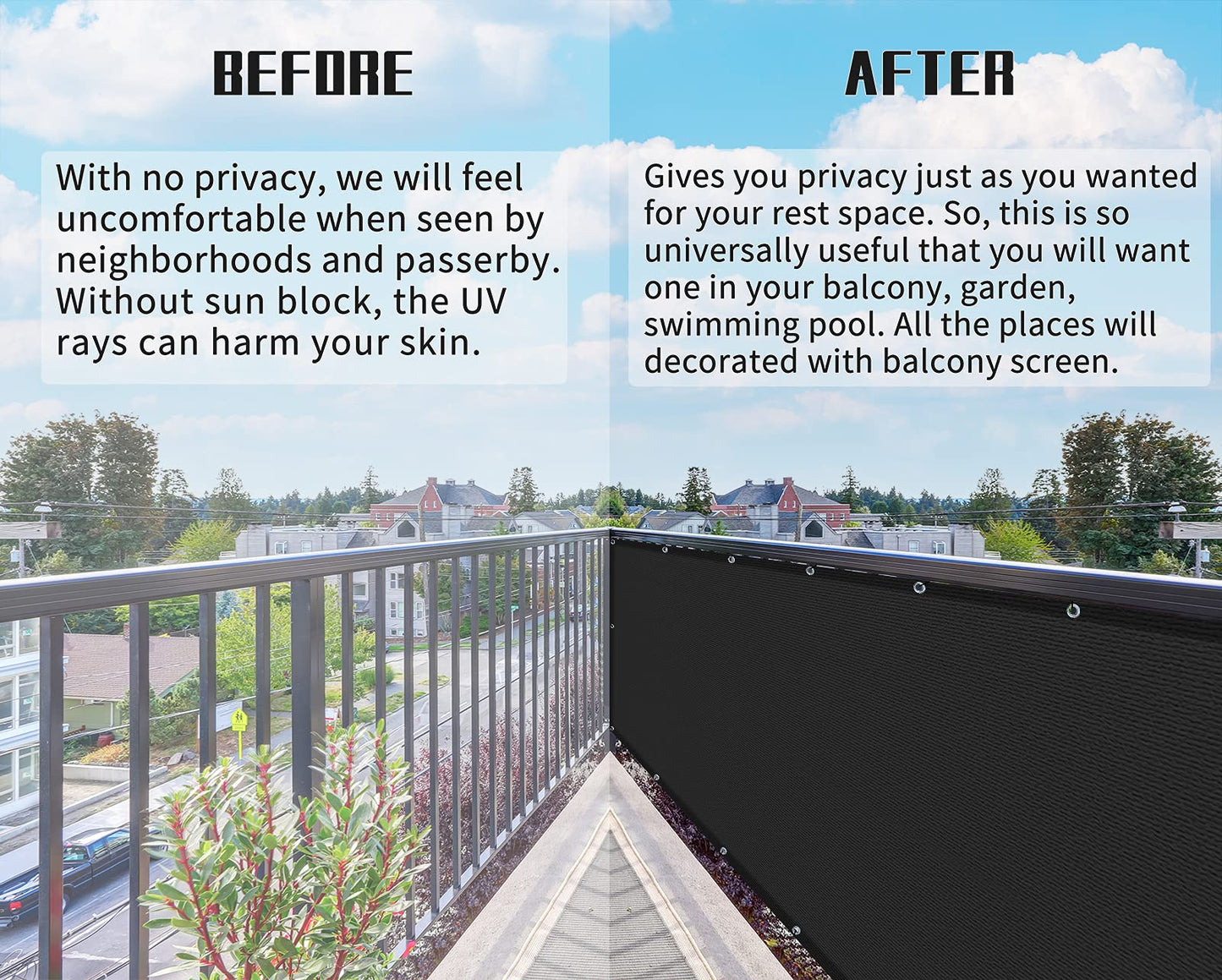 GardenLux 3'x20'Balcony Privacy Screen Cover Fence Cover UV Protection Weatherproof Windscreen Heavy Duty for Patio, Backyard,Black