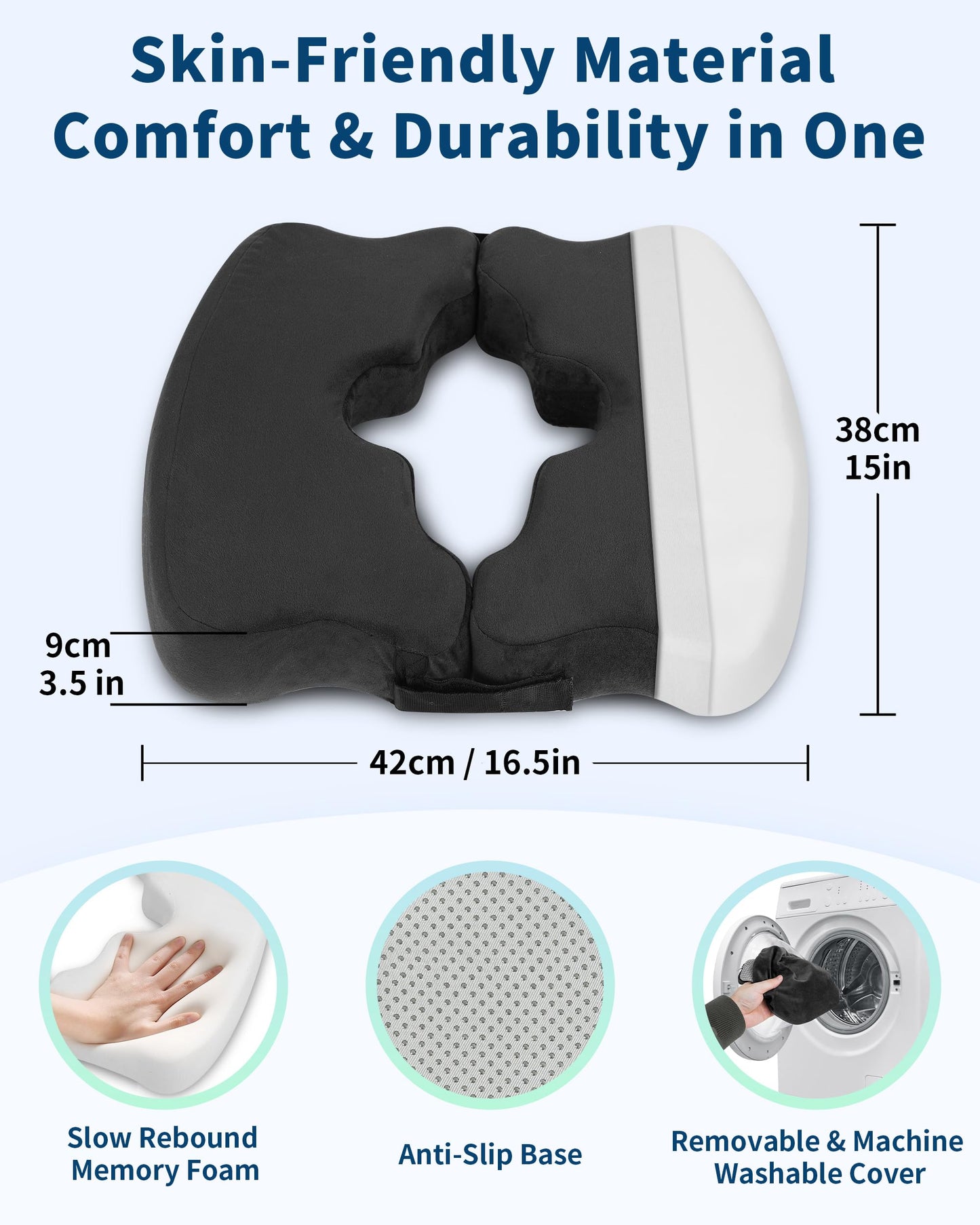 HOMCA Bed Sore Cushions for Butt, Memory Foam Bedsore Pressure Relief Cushion for Sleeping and Sitting, Hemorrhoid Cushion for Coccyx, Sciatica, Postpartum Recovery, and Surgery Rehabilitation(Black)