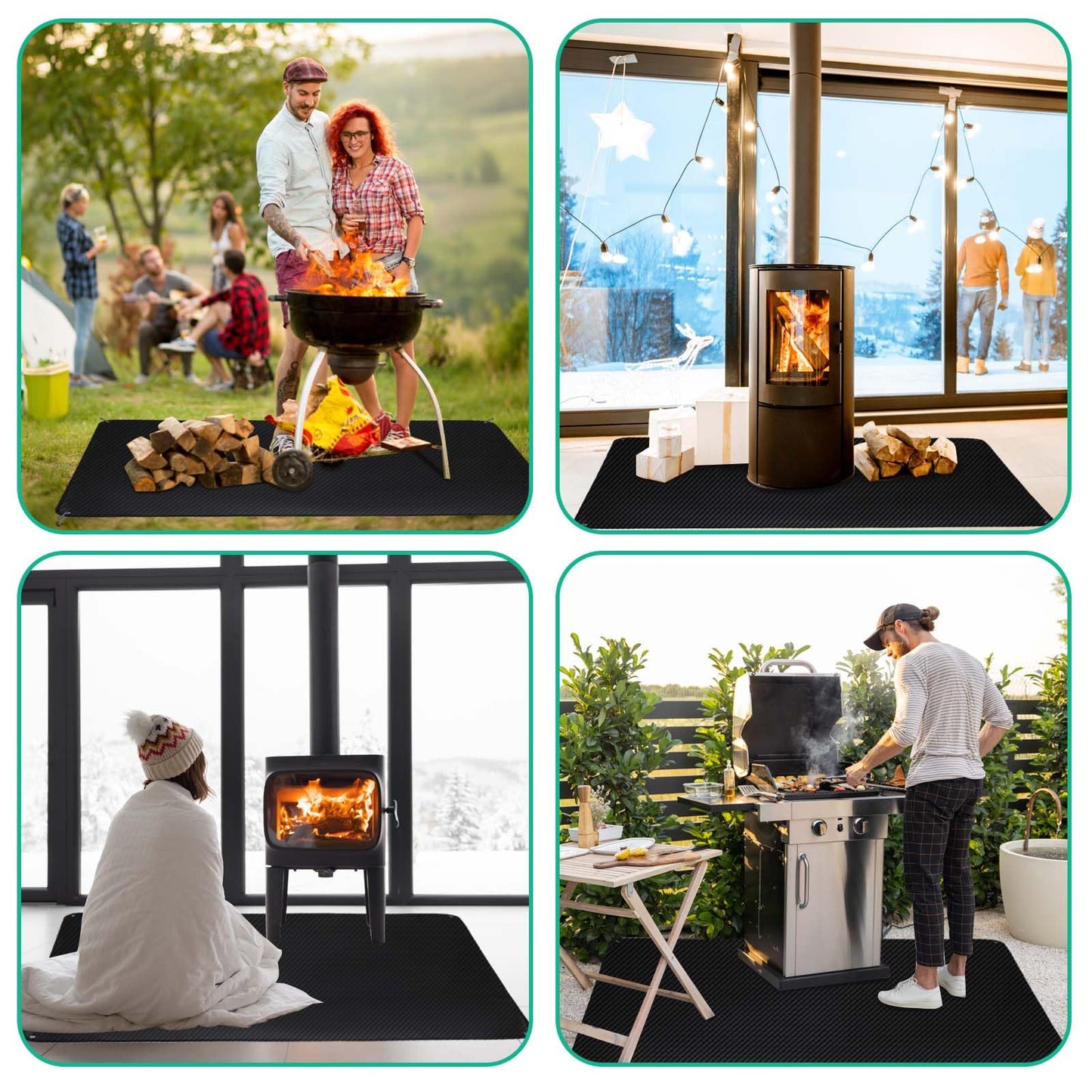 65 x 48 Inch Large Grill Mat for Outdoor Grill, Fireproof Waterproof Oil-Proof BBQ Mat for Deck, Patio, Lawn, or Indoor Fireplace, Easy to Clean Under Grill Protector for Fire Pit and Smoker