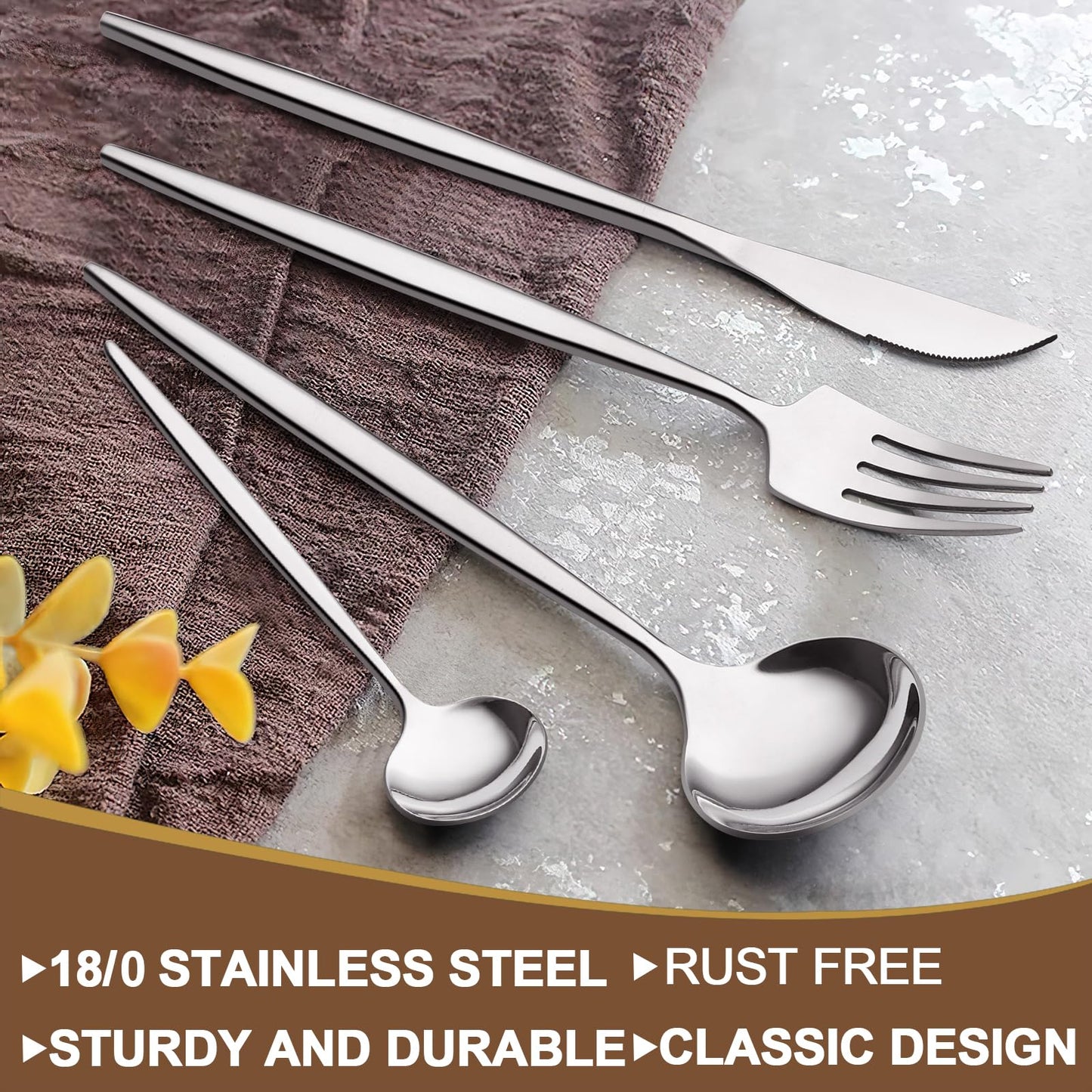 Silverware Set 30 Piece, Wildone Stainless Steel Flatware Set Service for 6, Cutlery Utensil Sets for Home Restaurant, Include Knife Fork Spoon Set, Dishwasher Safe