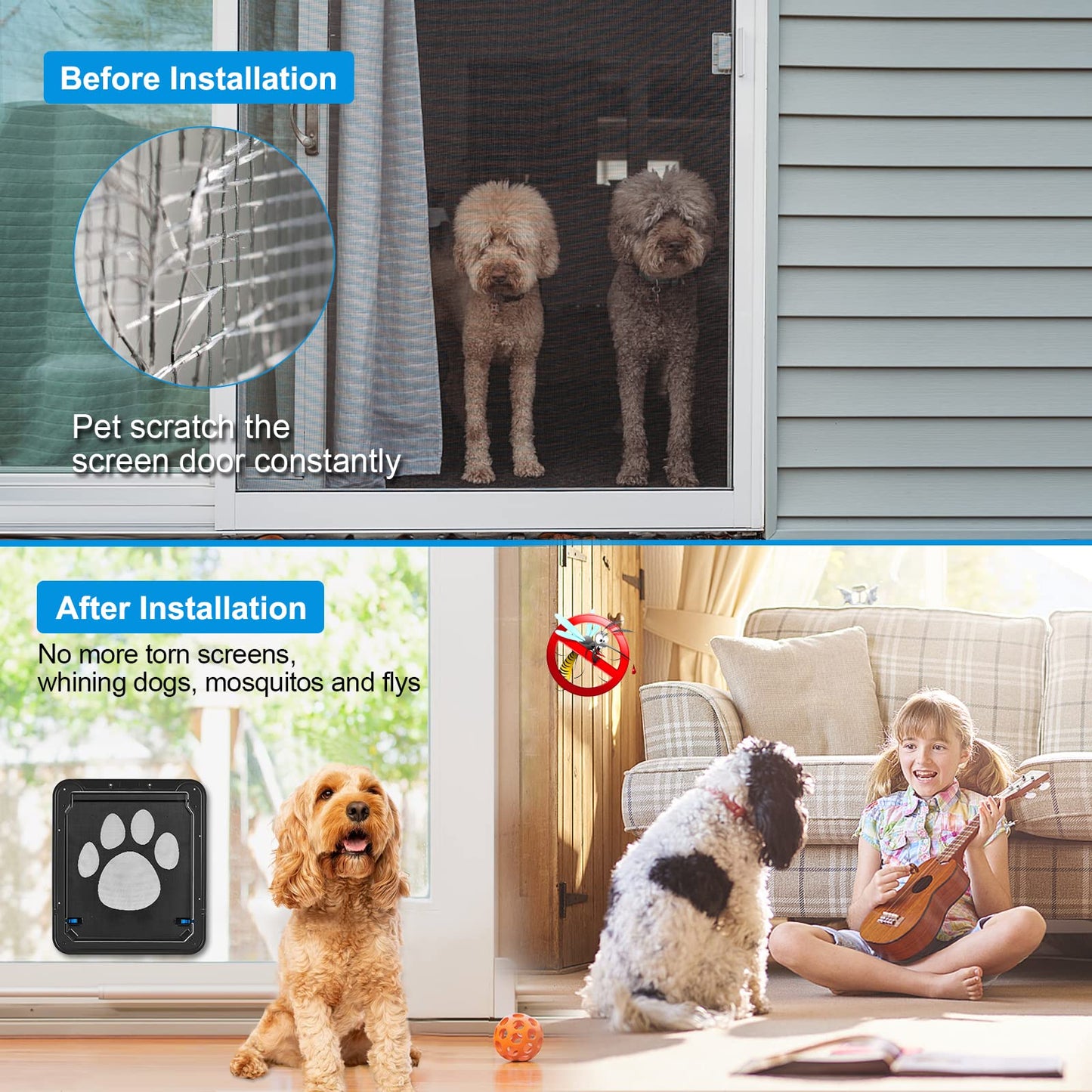 Ownpets Pet Screen Door, Magnetic Flap Screen Automatic Lockable Black Door for Small Dog and Cat Gate,Easy to Install (Large 12" x 14")