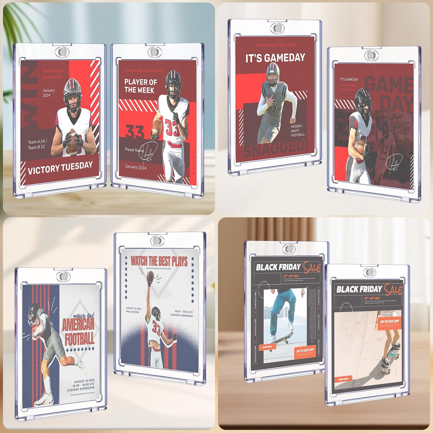 36PCS Magnetic Card Holders 35PT Acrylic Trading Card Protector Clear Card Sleeves Magnetic Card Display Holder Game Card Storage Case for Basketball Football Sports Game Trading Cards