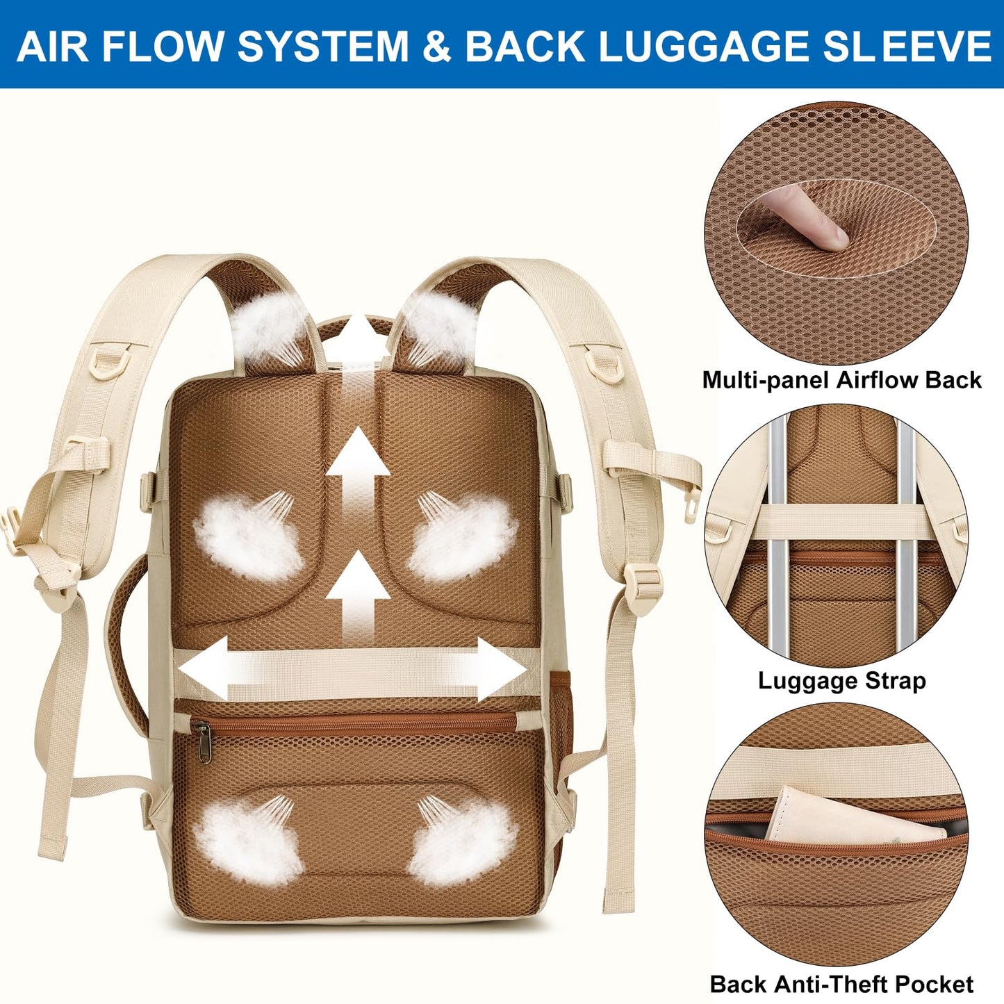 Travel Backpack for Women Flight Approved Carry On Travel Backpack with Shoe Pouch,TSA 15.6inch Laptop Sac à Dos Personal Item Bag for Weekender Overnight Bags Bookbag Travel Essentials,Beige